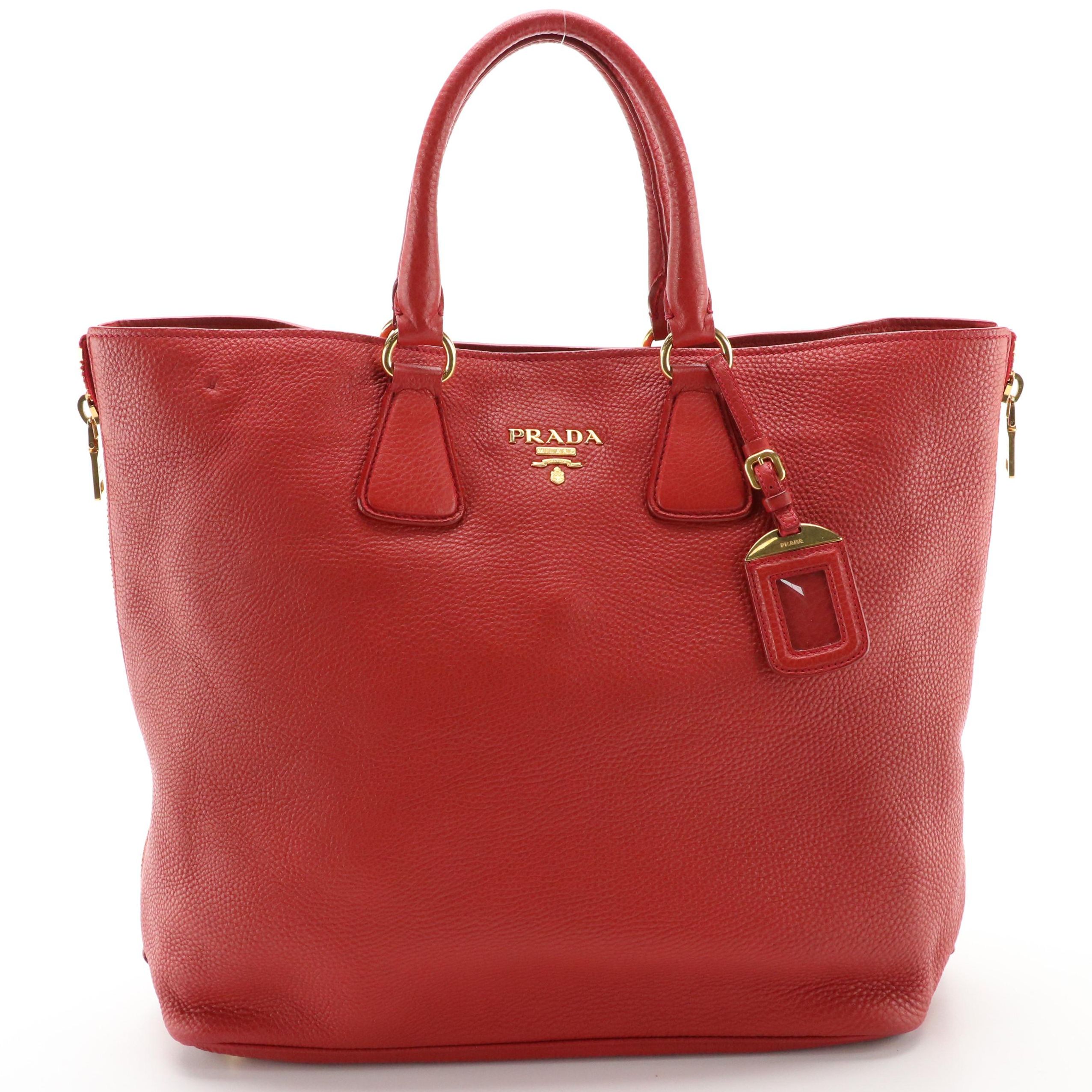 Prada Top Handle Tote in Red Vitello Daino Leather