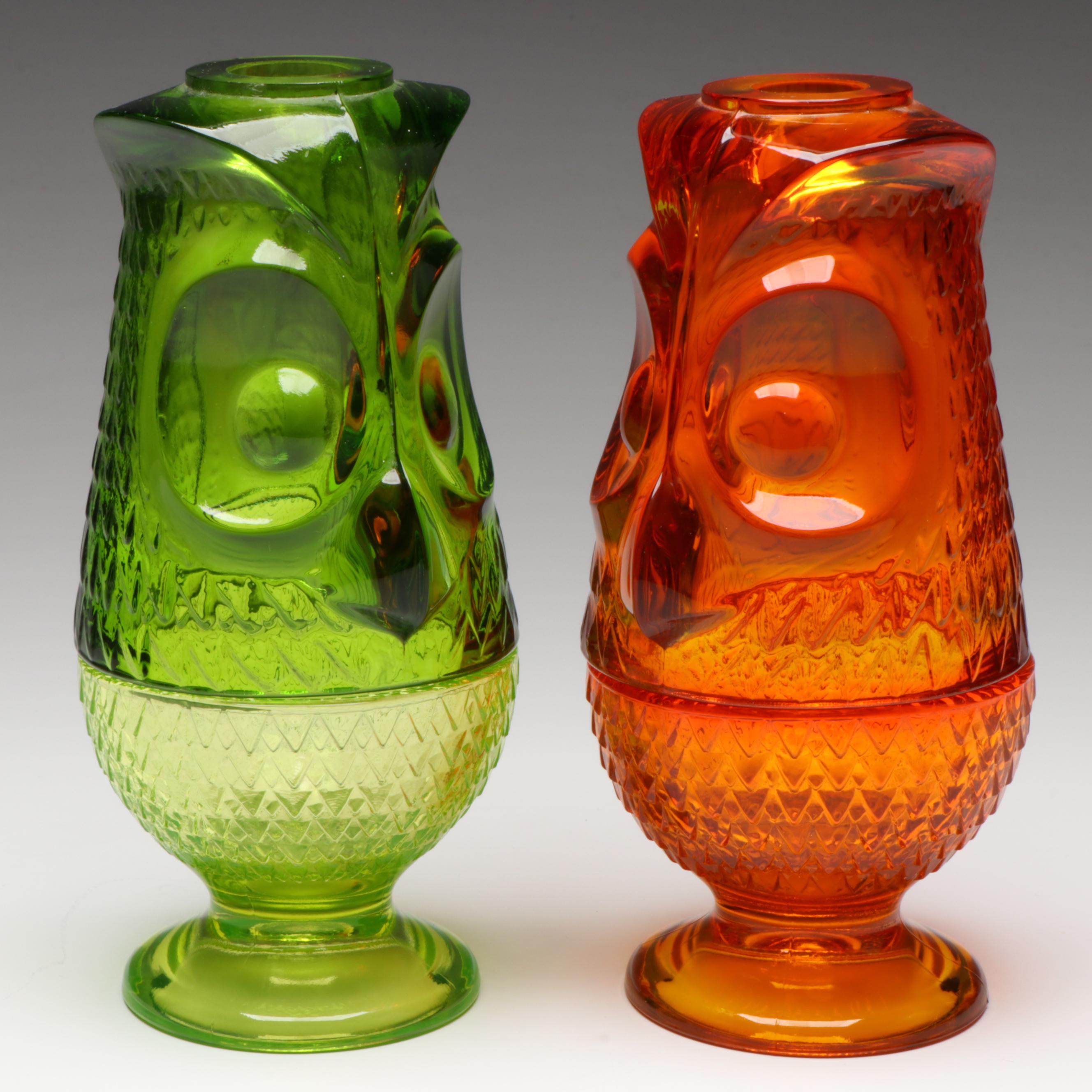 Viking Glass Owl Orange and Green Glass Candle Fairy Lamps