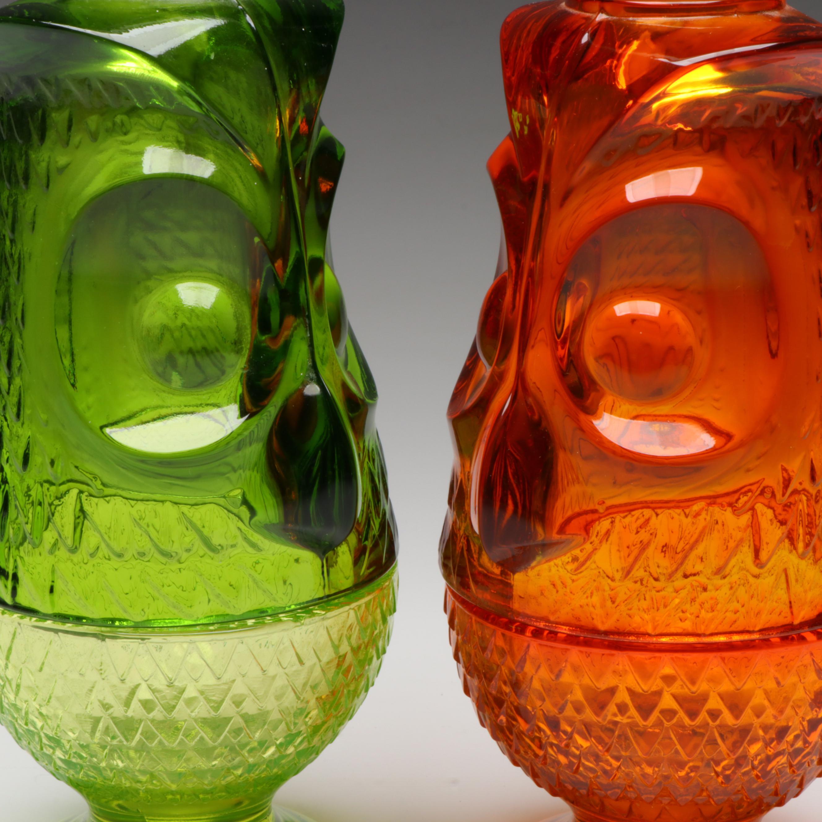 Viking Glass Owl Orange and Green Glass Candle Fairy Lamps