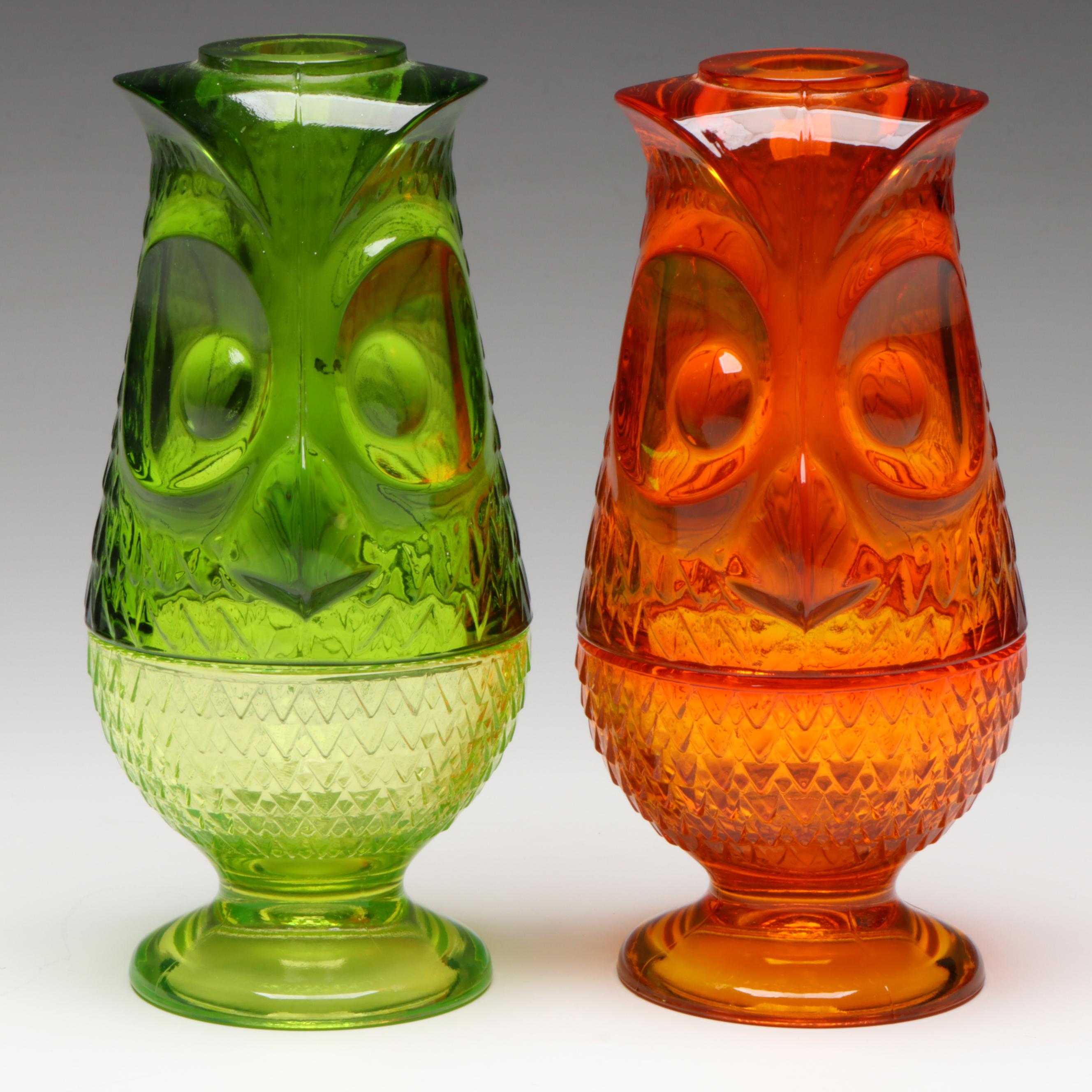 Viking Glass Owl Orange and Green Glass Candle Fairy Lamps