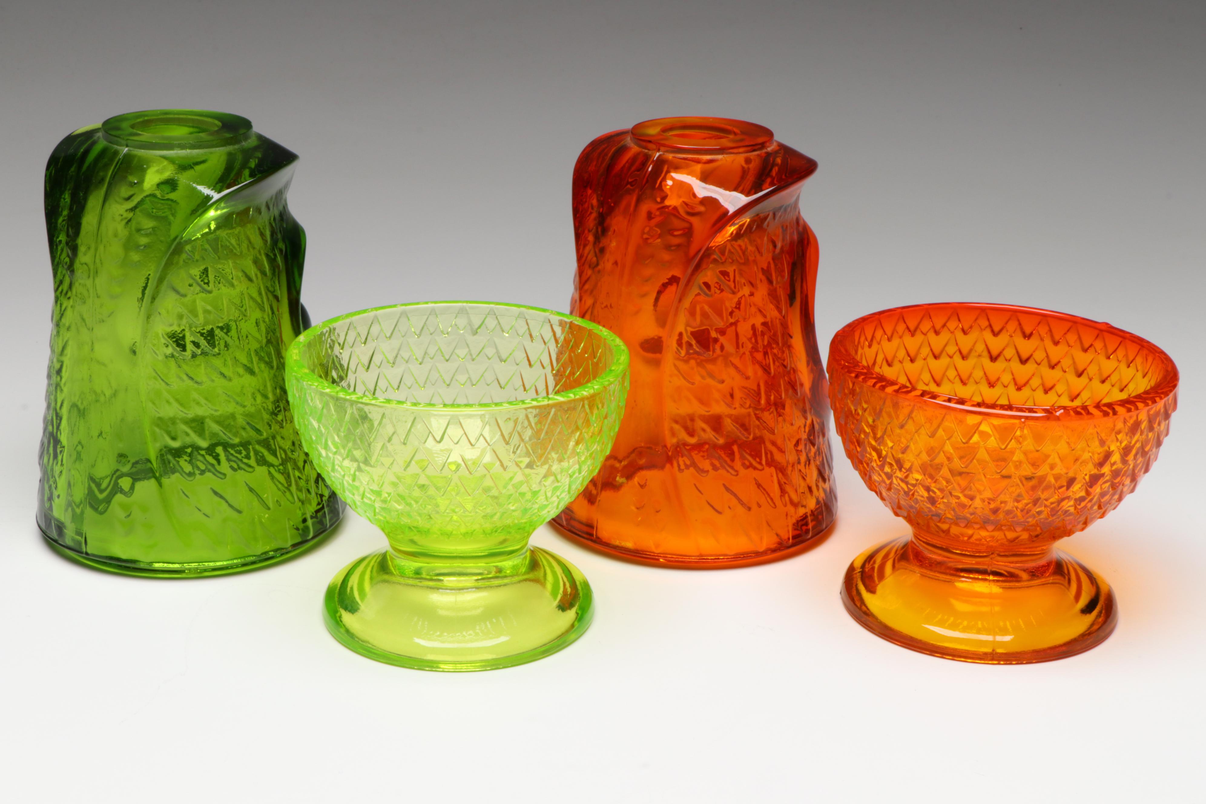 Viking Glass Owl Orange and Green Glass Candle Fairy Lamps