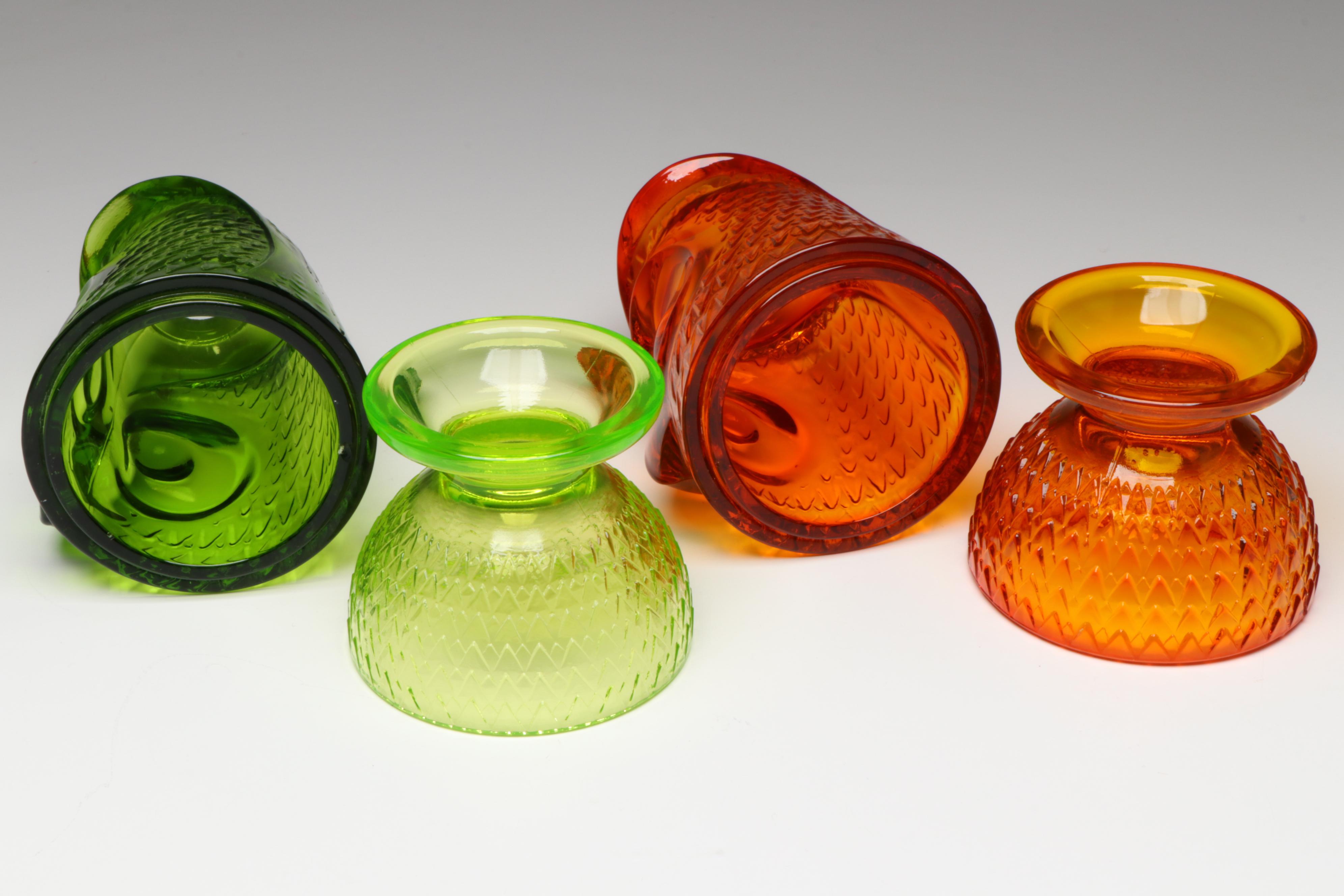 Viking Glass Owl Orange and Green Glass Candle Fairy Lamps