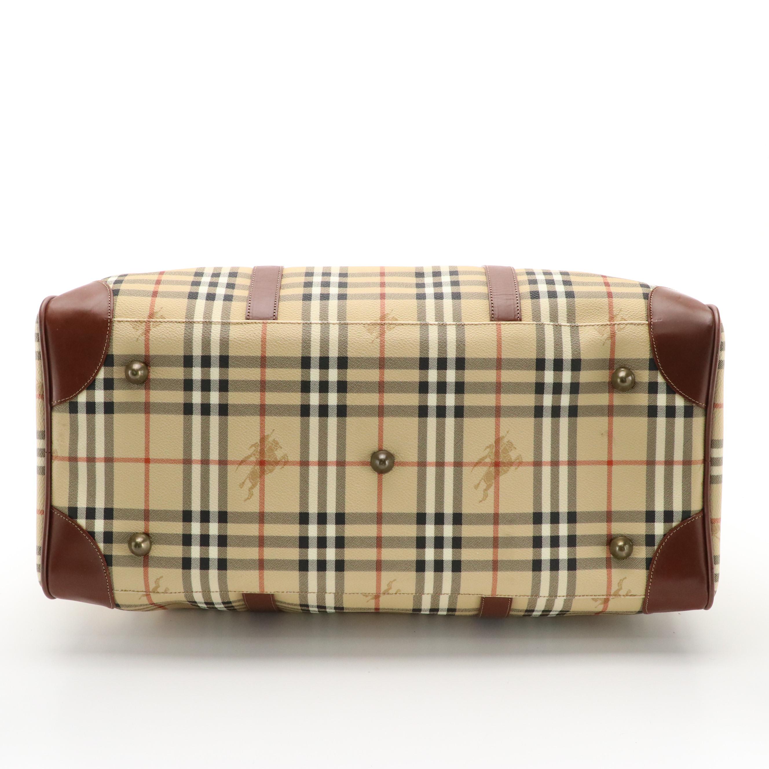 Burberrys Two-Way Travel Duffel Bag in Haymarket Check Coated Canvas and Leather
