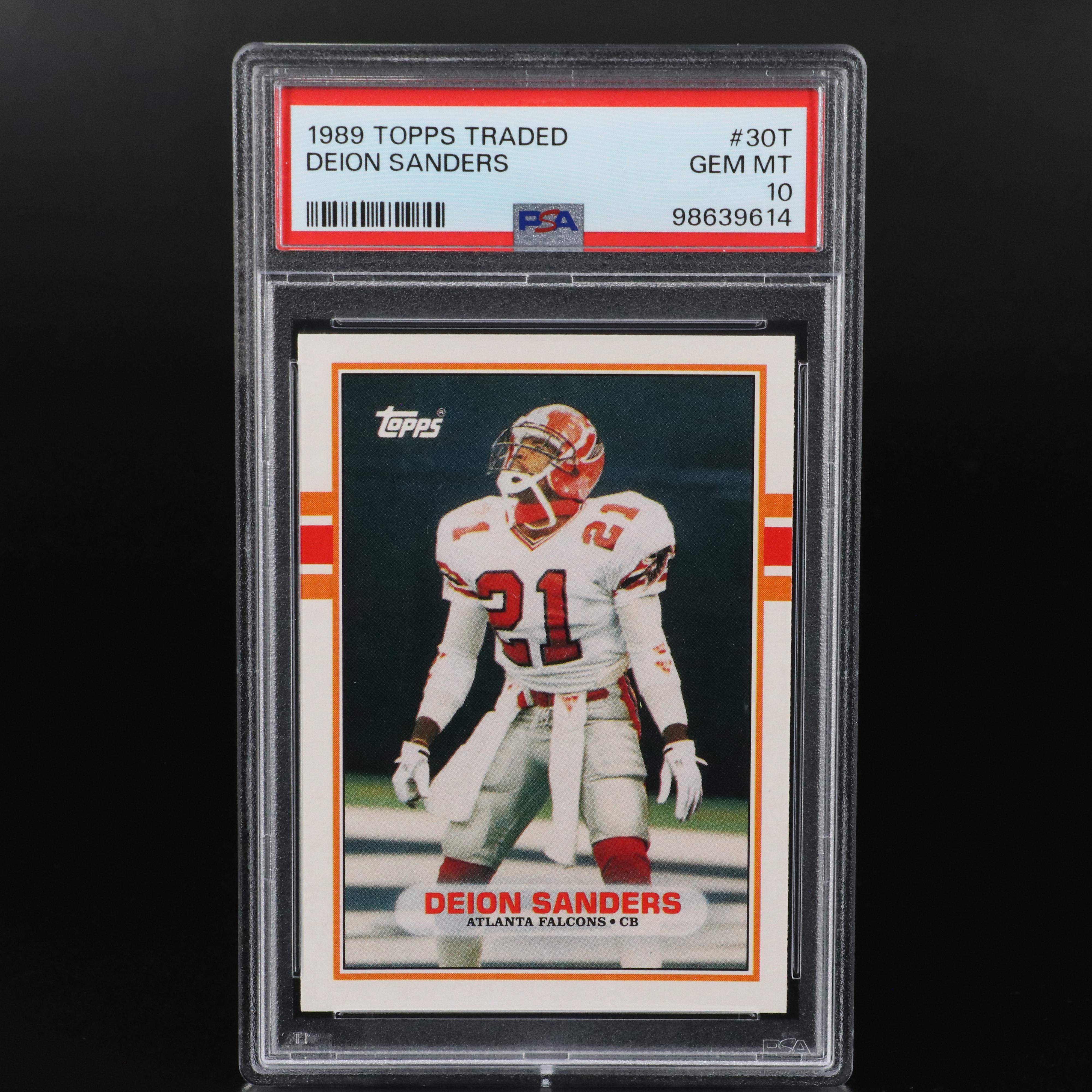 1989 Topps Traded Deion Sanders Atlanta Falcons Rookie Card Graded PSA 10