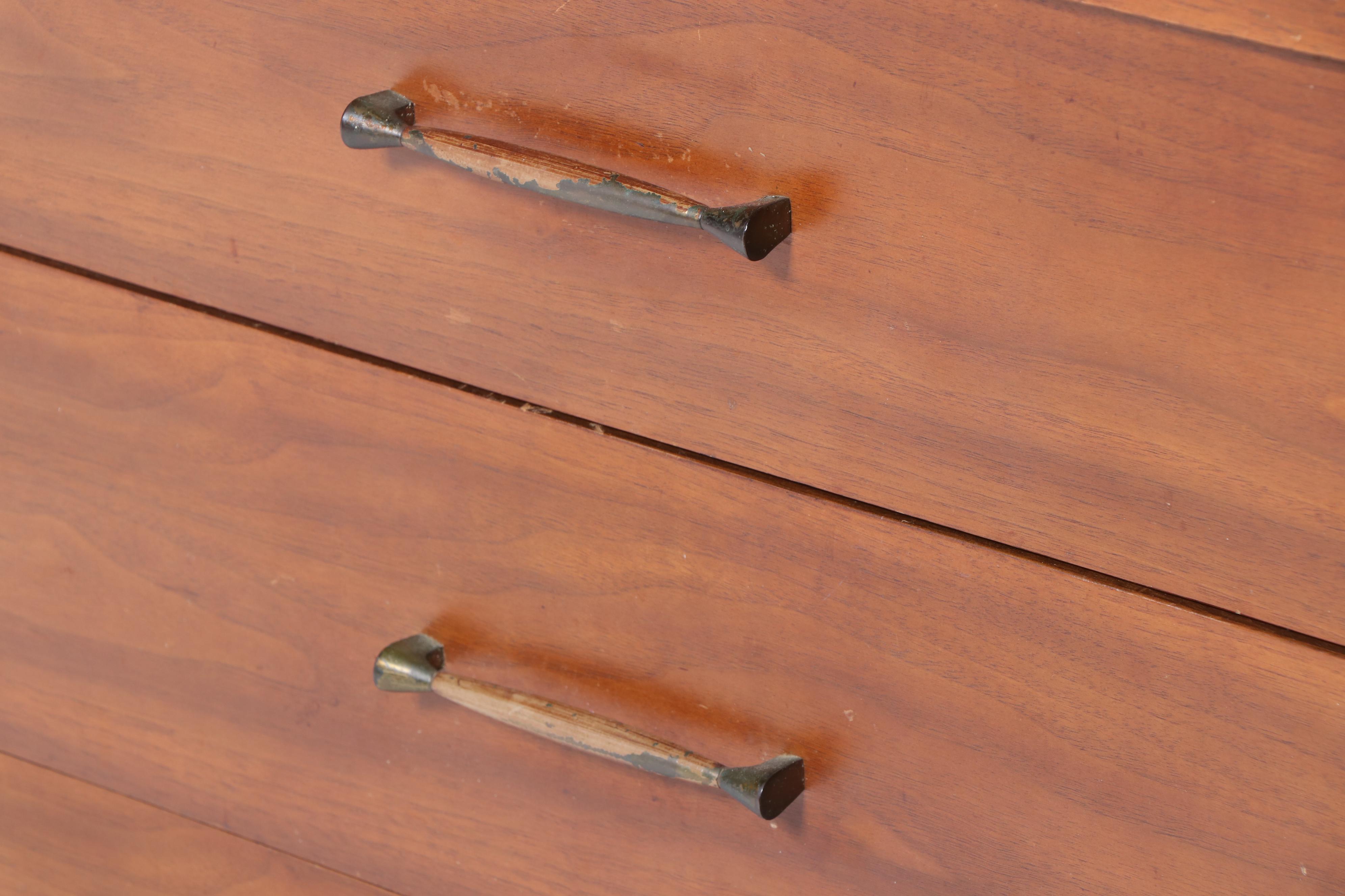 Kent Coffey "Perspecta" Walnut, Rosewood, and Ash Five-Drawer Chest