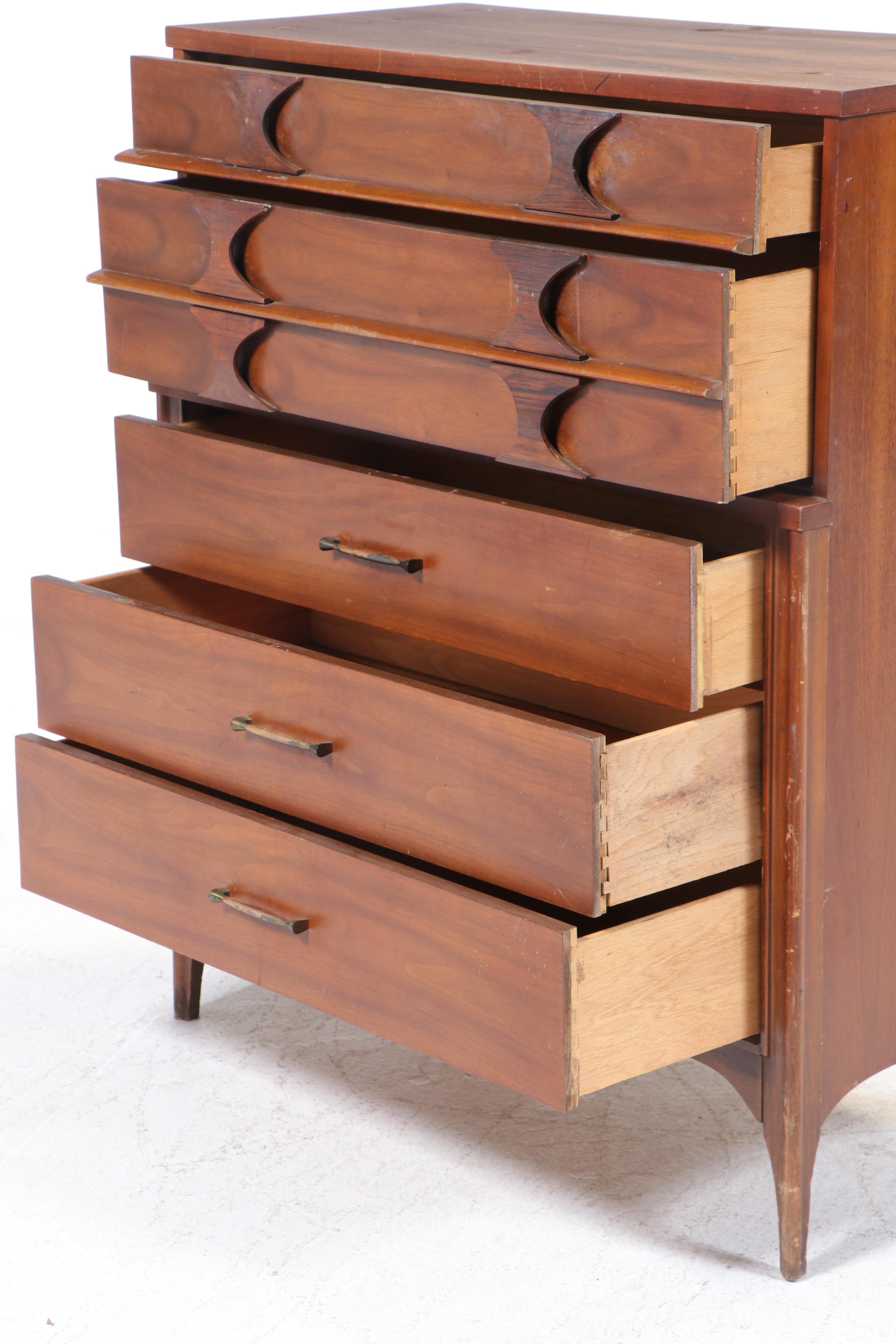 Kent Coffey "Perspecta" Walnut, Rosewood, and Ash Five-Drawer Chest