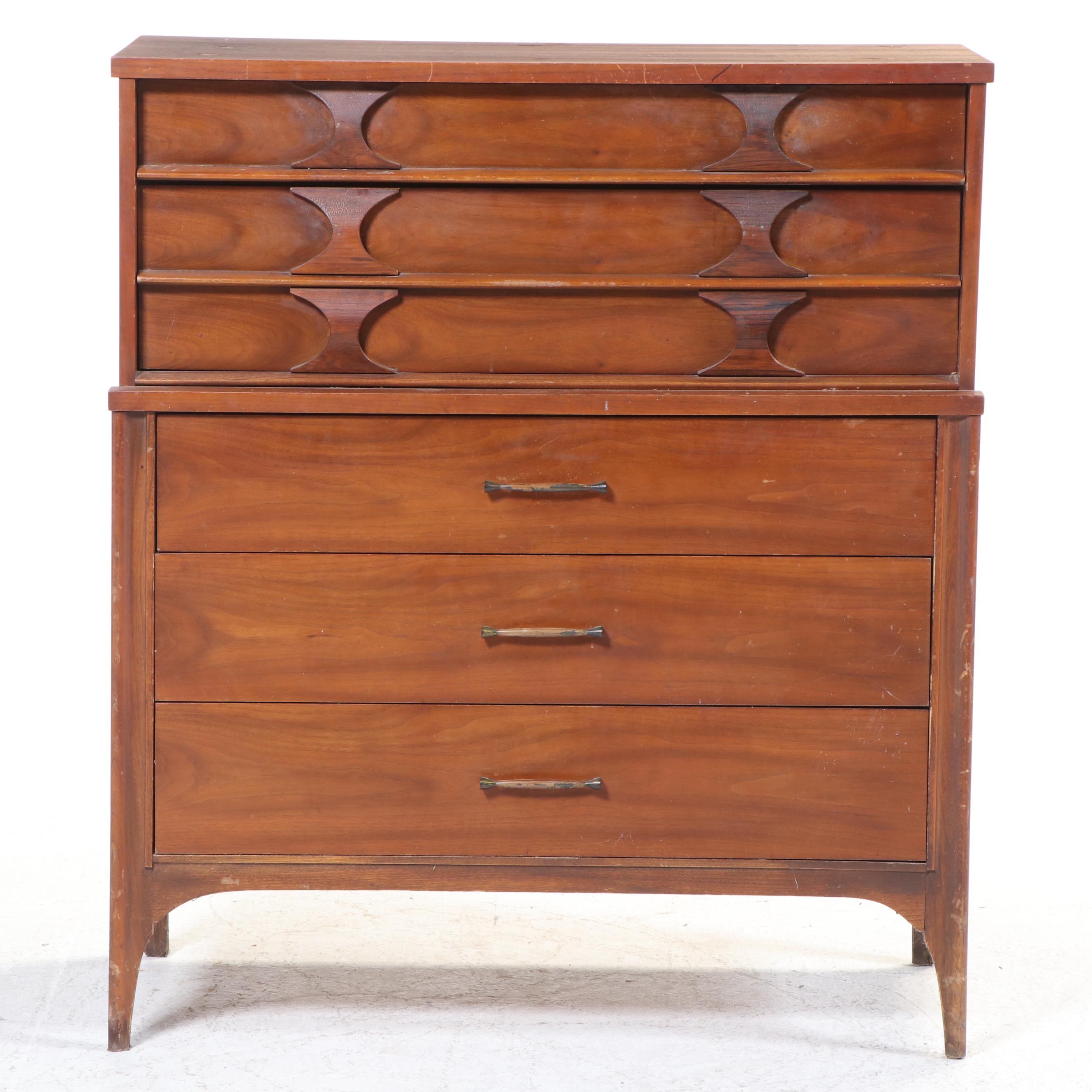 Kent Coffey "Perspecta" Walnut, Rosewood, and Ash Five-Drawer Chest