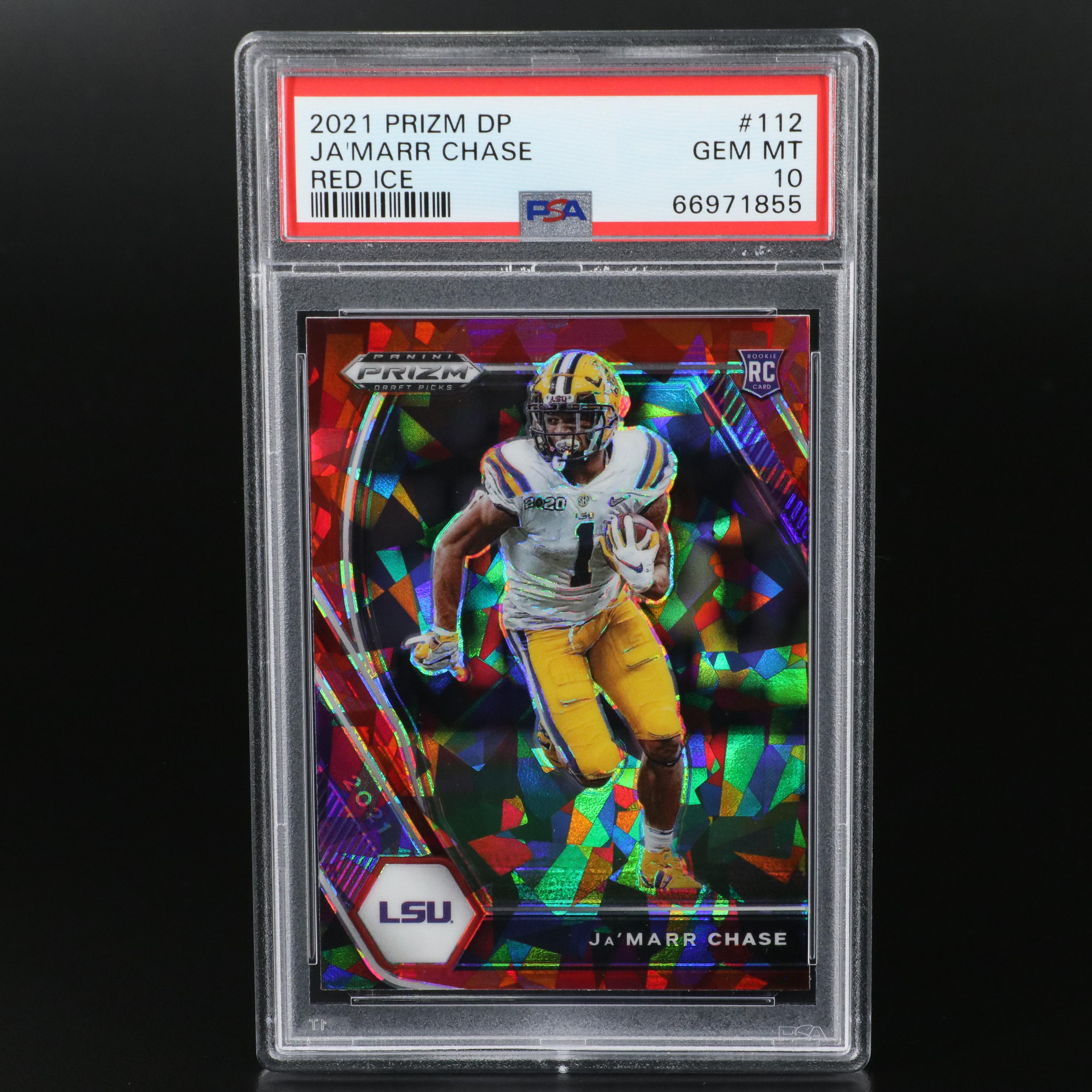 2021 Prizm Draft Picks Ja’Marr Chase Red Ice Rookie Football Card Graded PSA 10