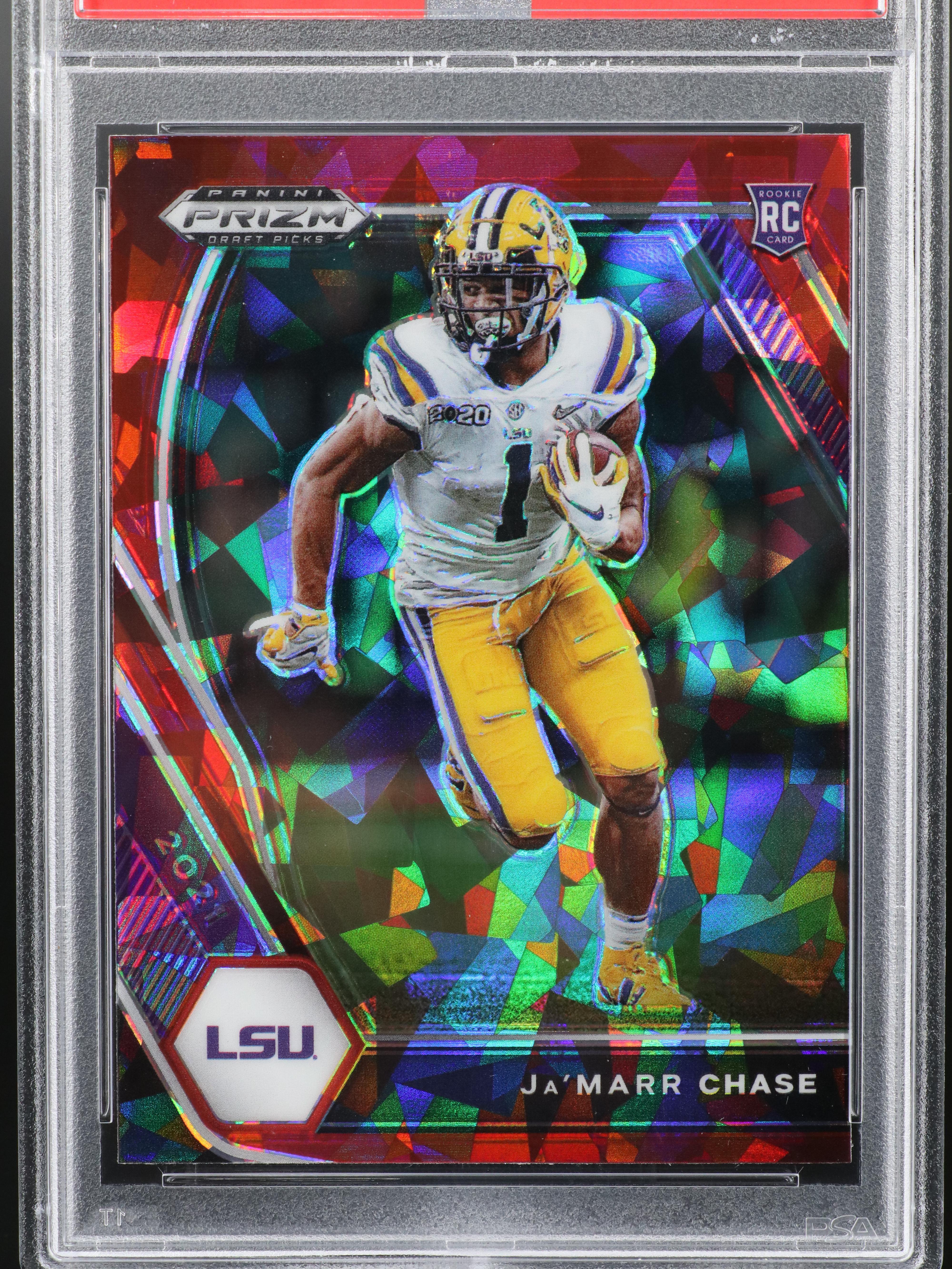 2021 Prizm Draft Picks Ja’Marr Chase Red Ice Rookie Football Card Graded PSA 10