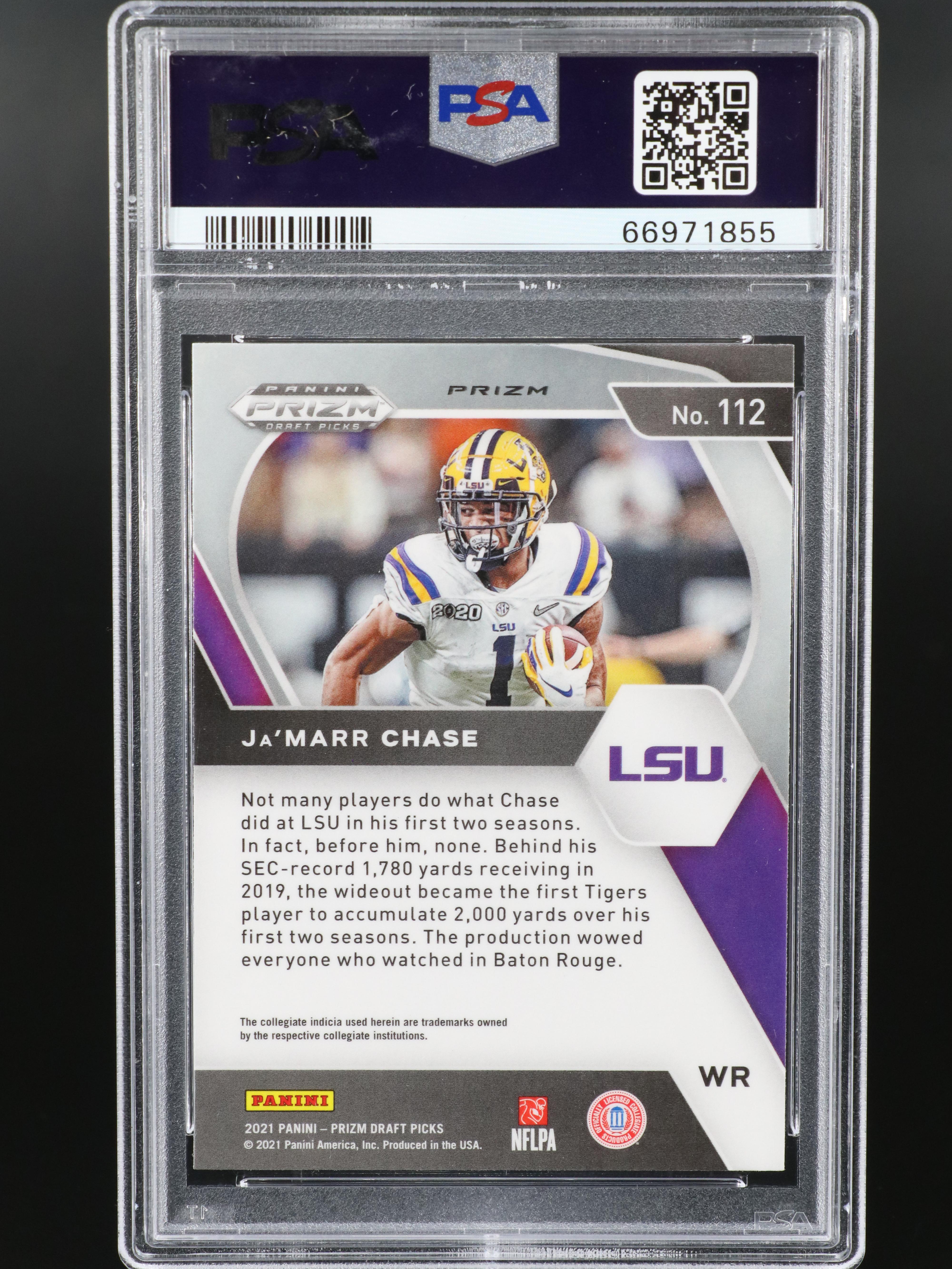 2021 Prizm Draft Picks Ja’Marr Chase Red Ice Rookie Football Card Graded PSA 10