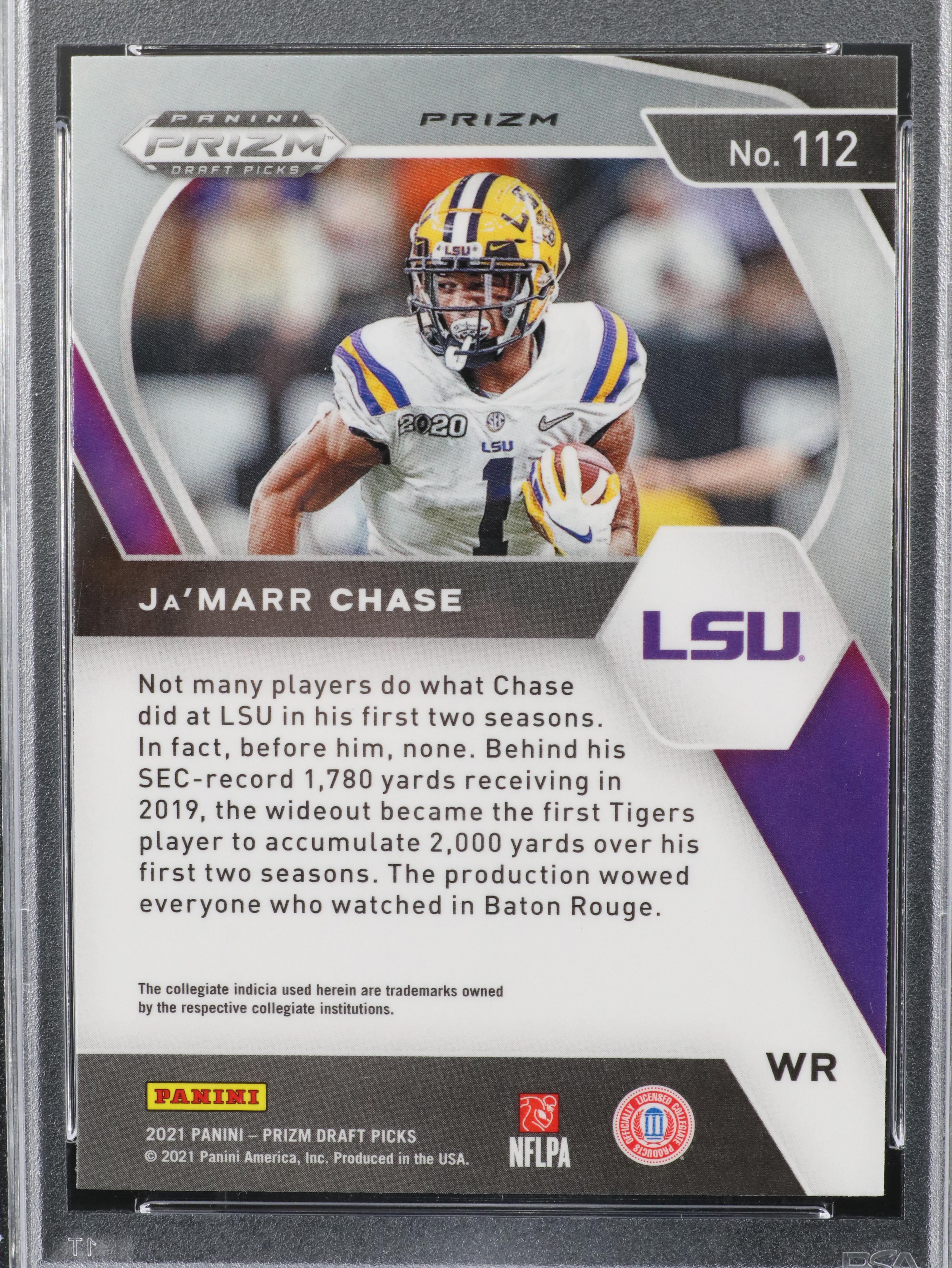 2021 Prizm Draft Picks Ja’Marr Chase Red Ice Rookie Football Card Graded PSA 10