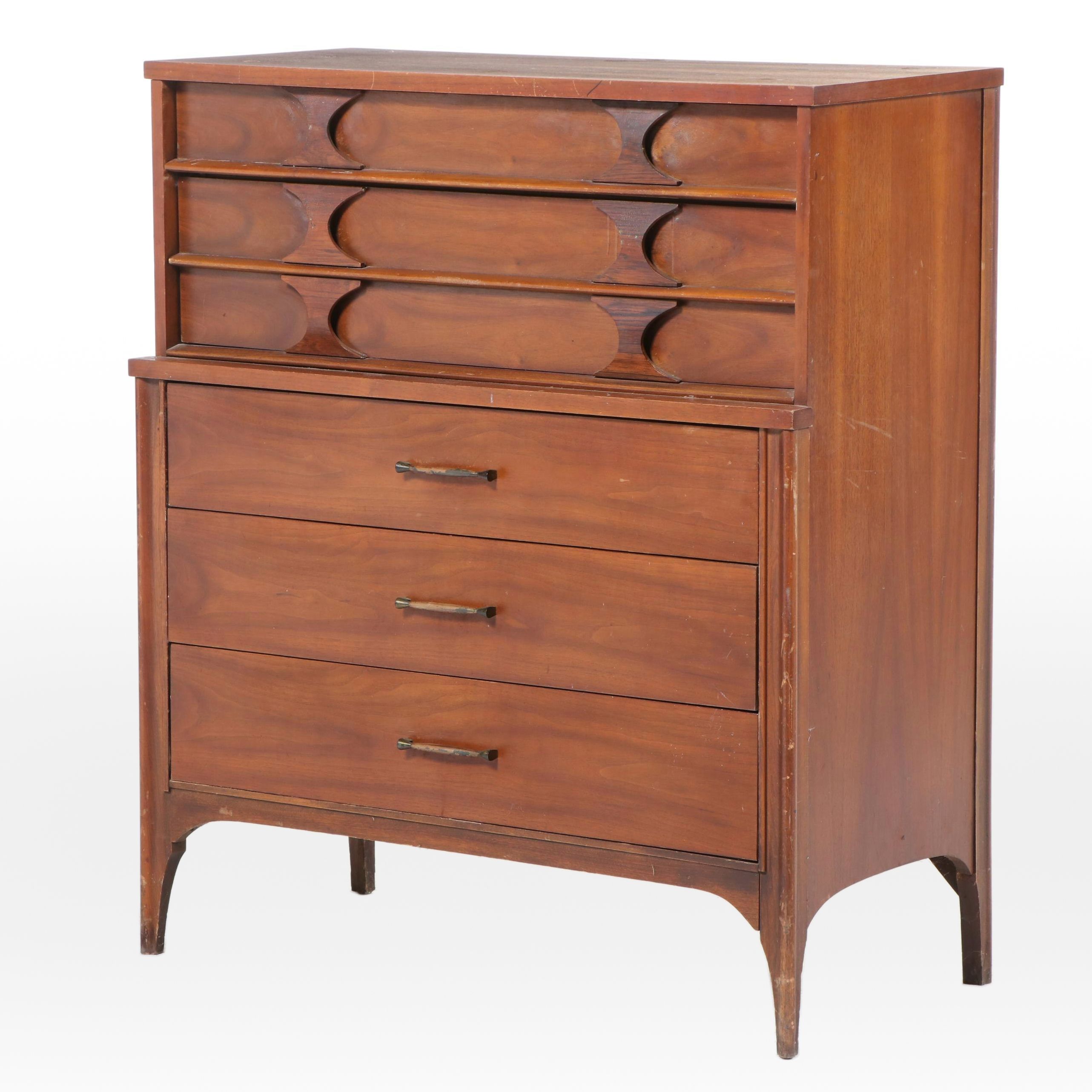 Kent Coffey "Perspecta" Walnut, Rosewood, and Ash Five-Drawer Chest