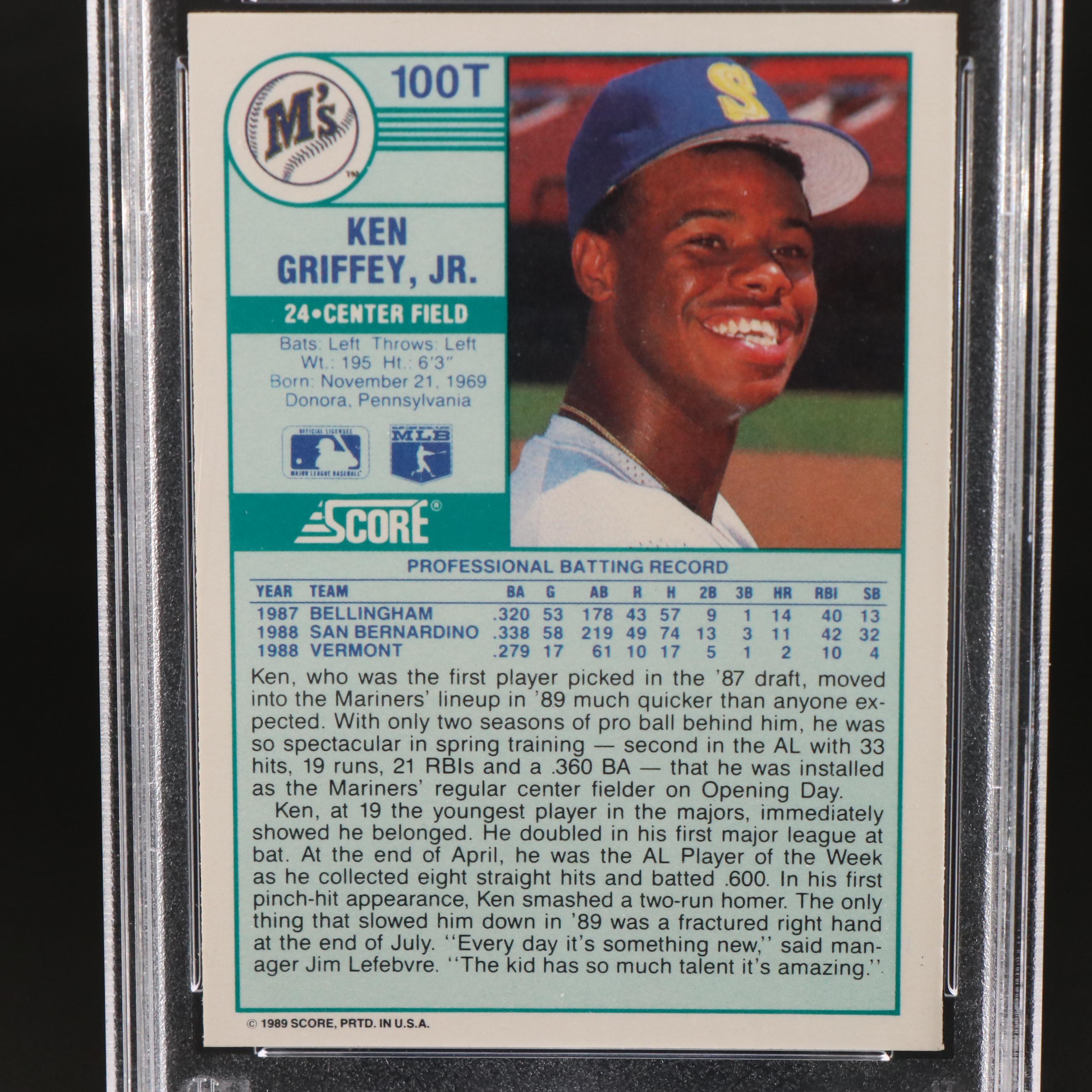 1989 Score Traded Ken Griffey Jr. Seattle Mariners Rookie Card Graded PSA 10