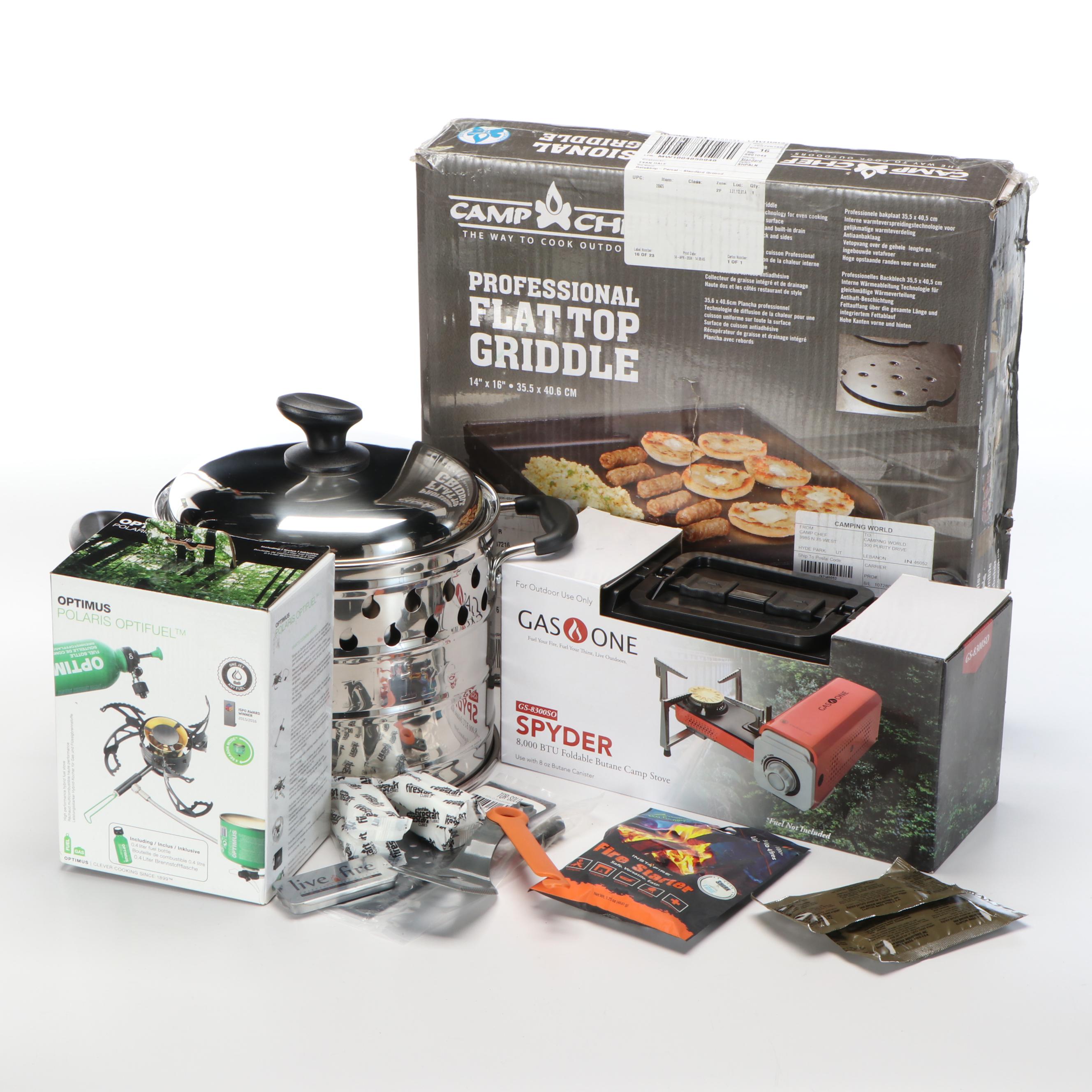 Silver Fire Stainless Steel Campfire Pot with Optimus Camp Stove and More