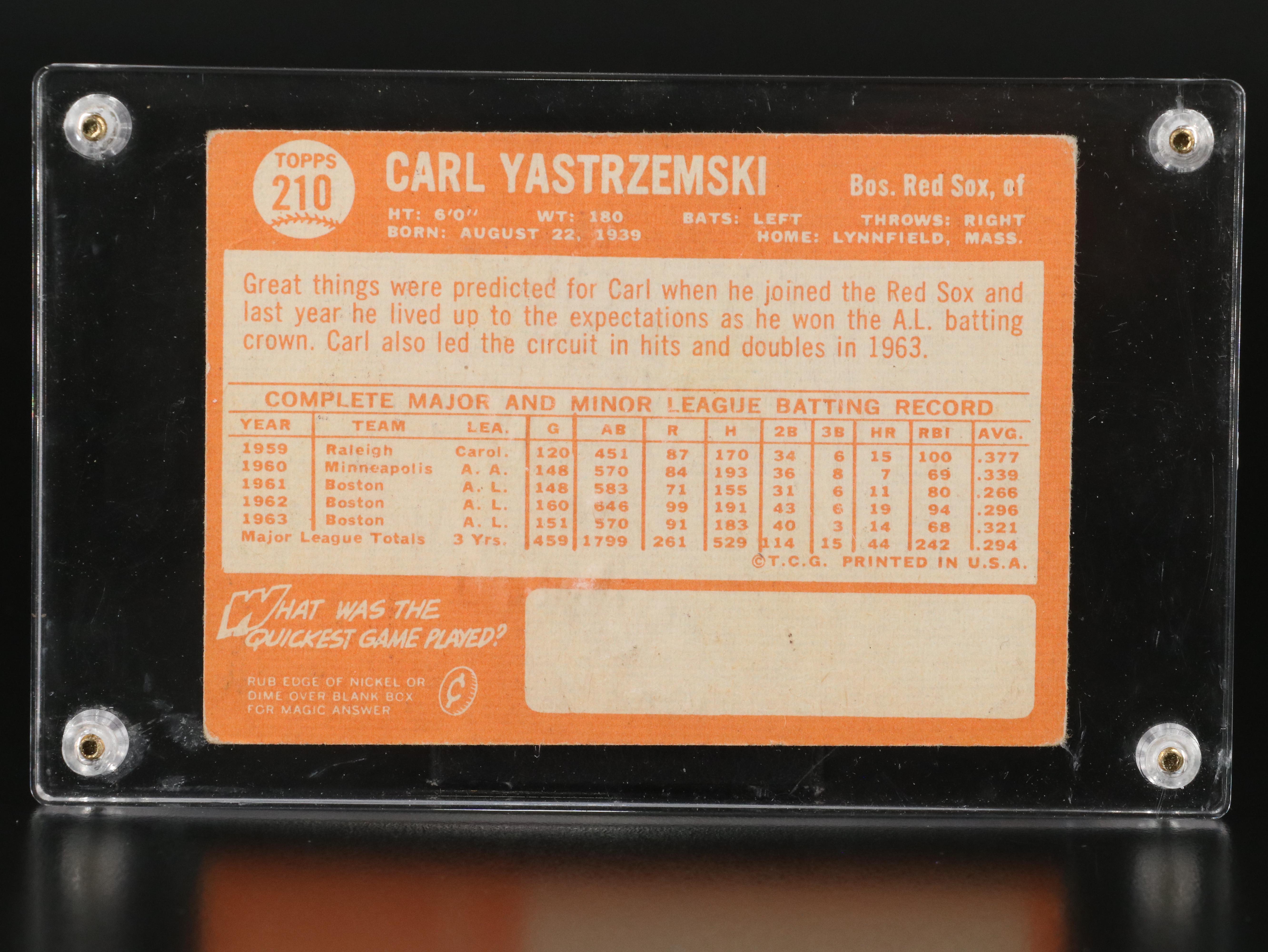 1964 Topps Carl Yastrzemski Boston Red Sox Baseball Card