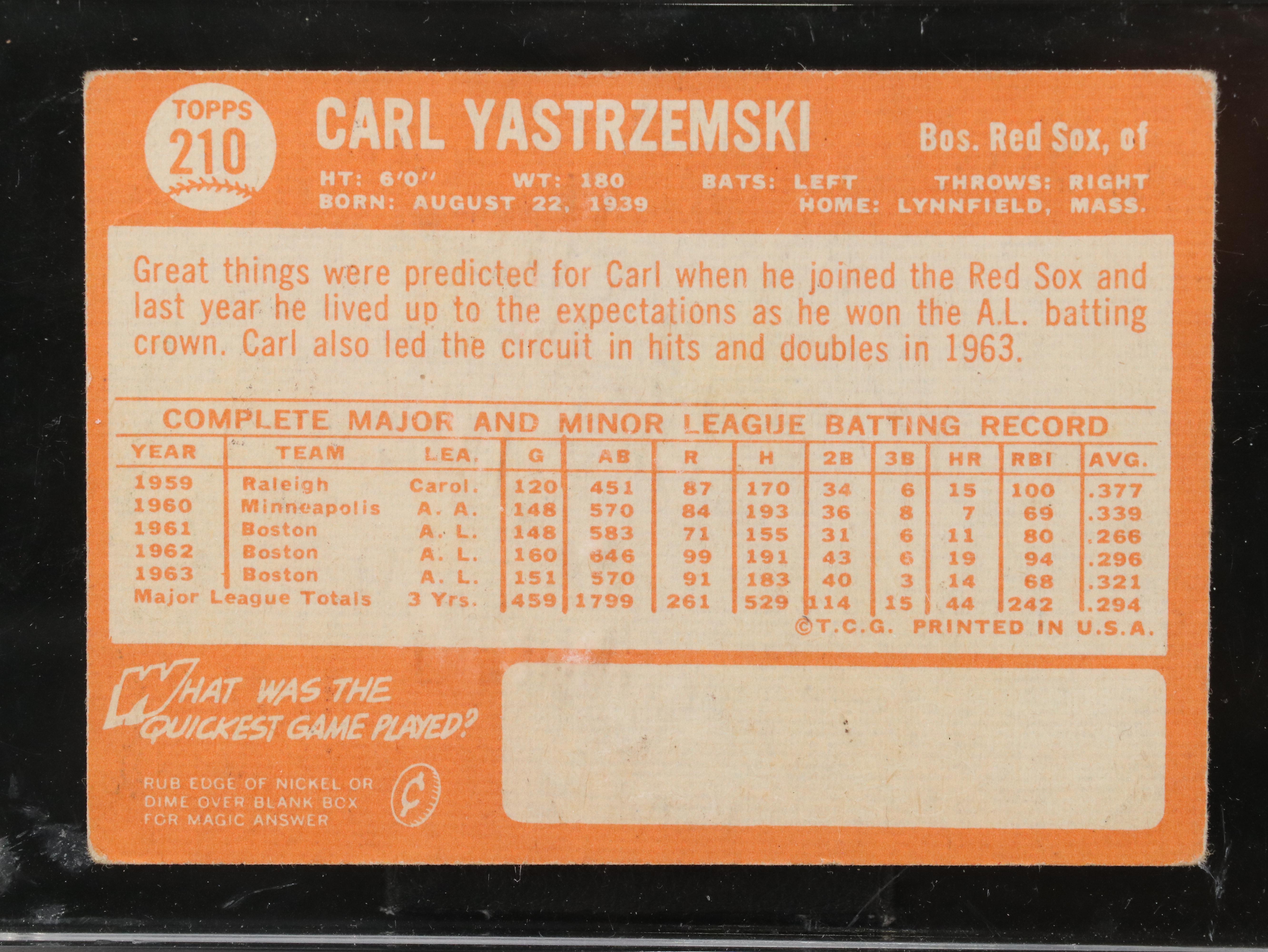 1964 Topps Carl Yastrzemski Boston Red Sox Baseball Card
