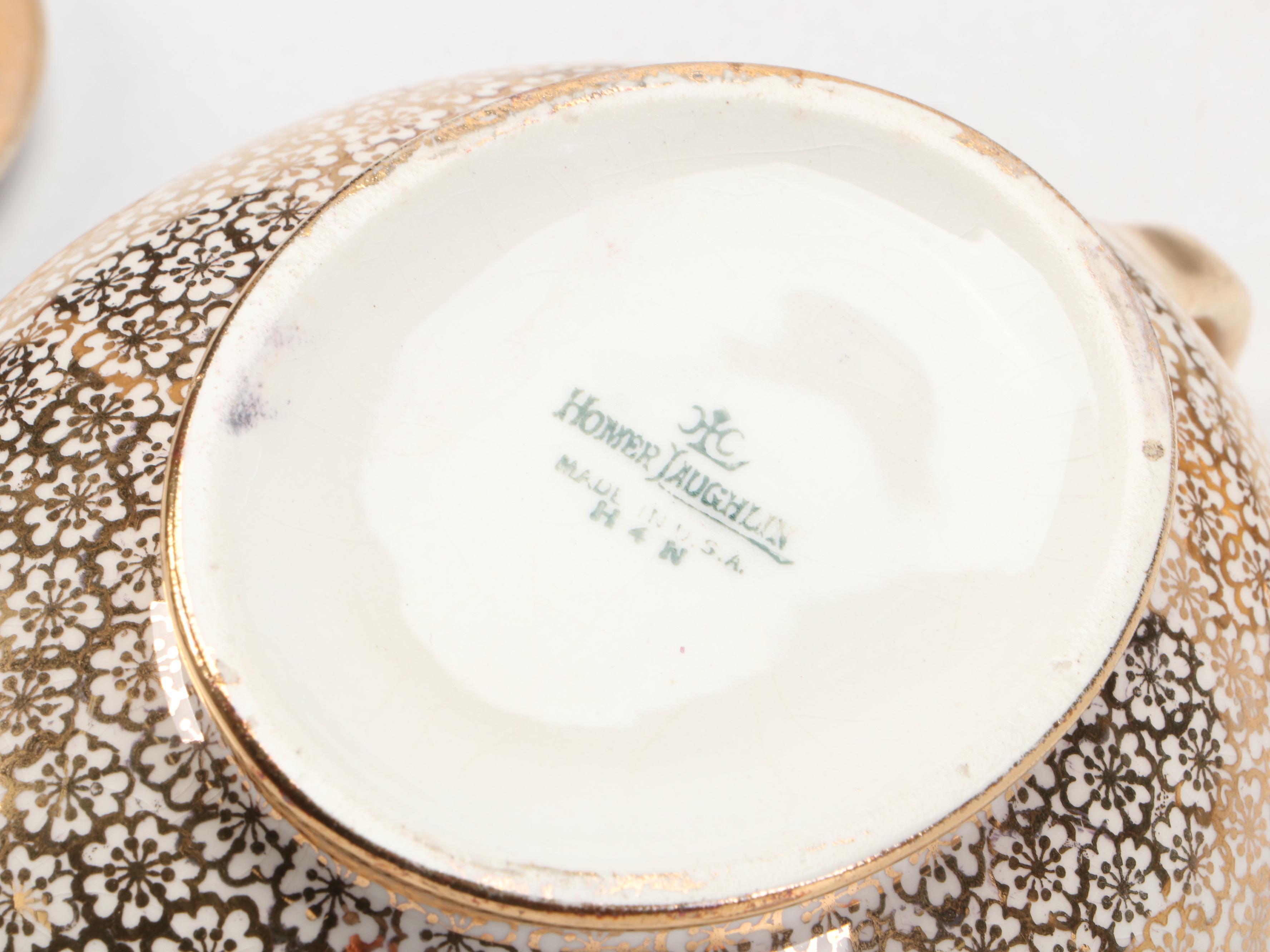 Homer Laughlin "Hudson" Ceramic Oval Covered Vegetable with More Ceramic Décor