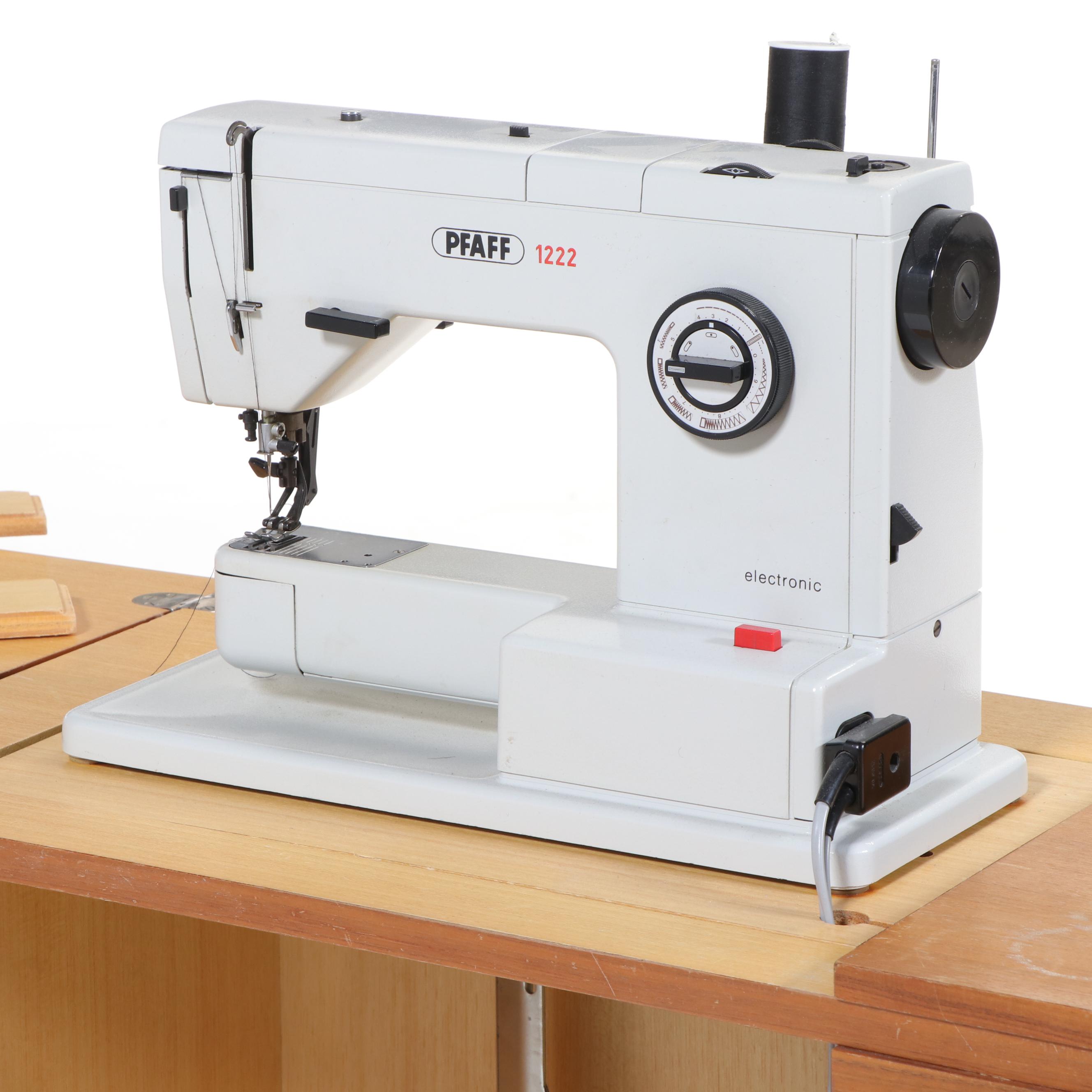 Pfaff 1222 Sewing Machine with MCM Style Walnut Veneer Sewing Cabinet