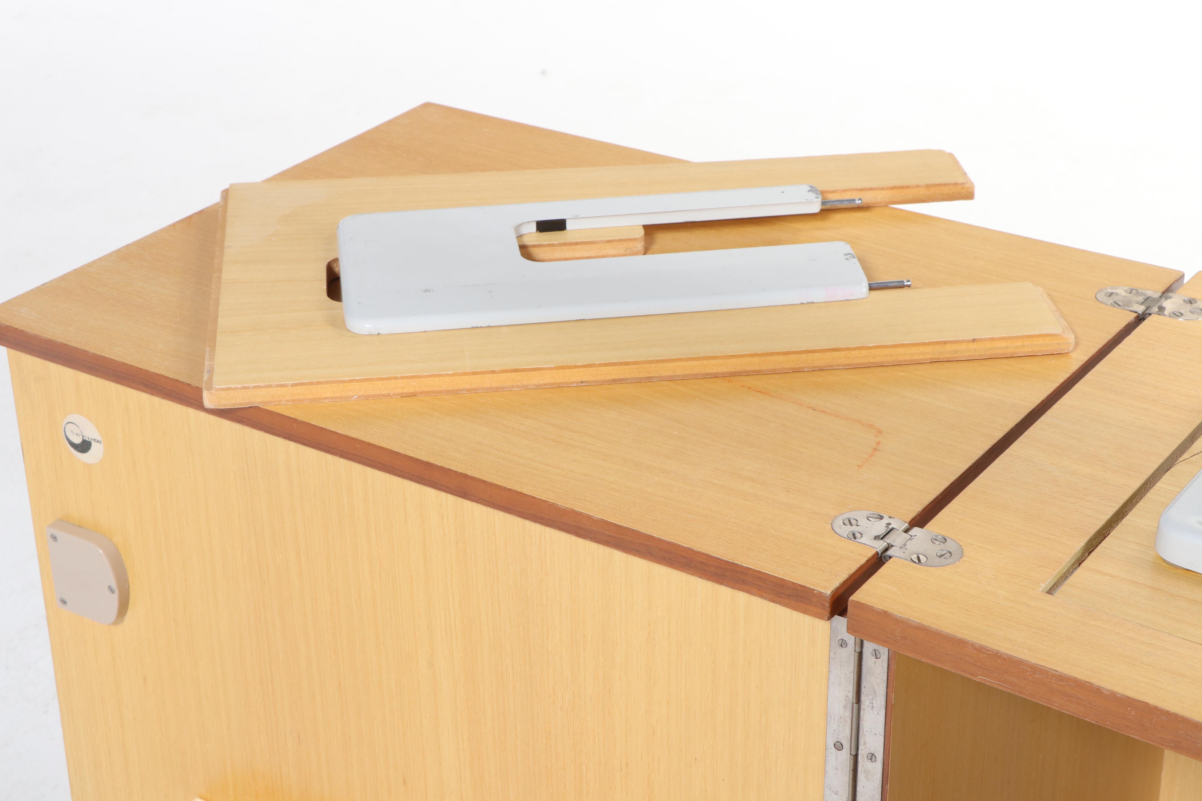 Pfaff 1222 Sewing Machine with MCM Style Walnut Veneer Sewing Cabinet