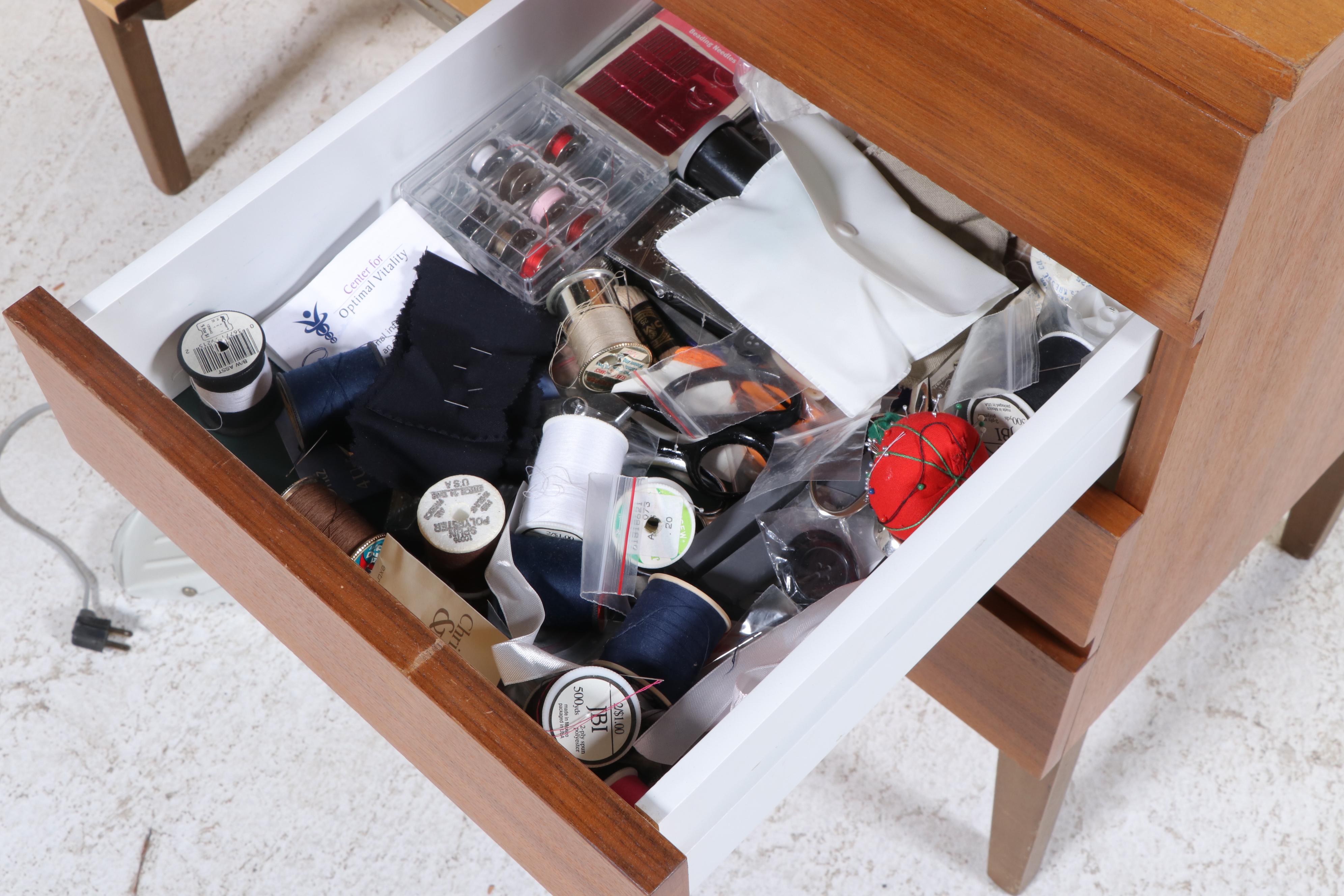 Pfaff 1222 Sewing Machine with MCM Style Walnut Veneer Sewing Cabinet