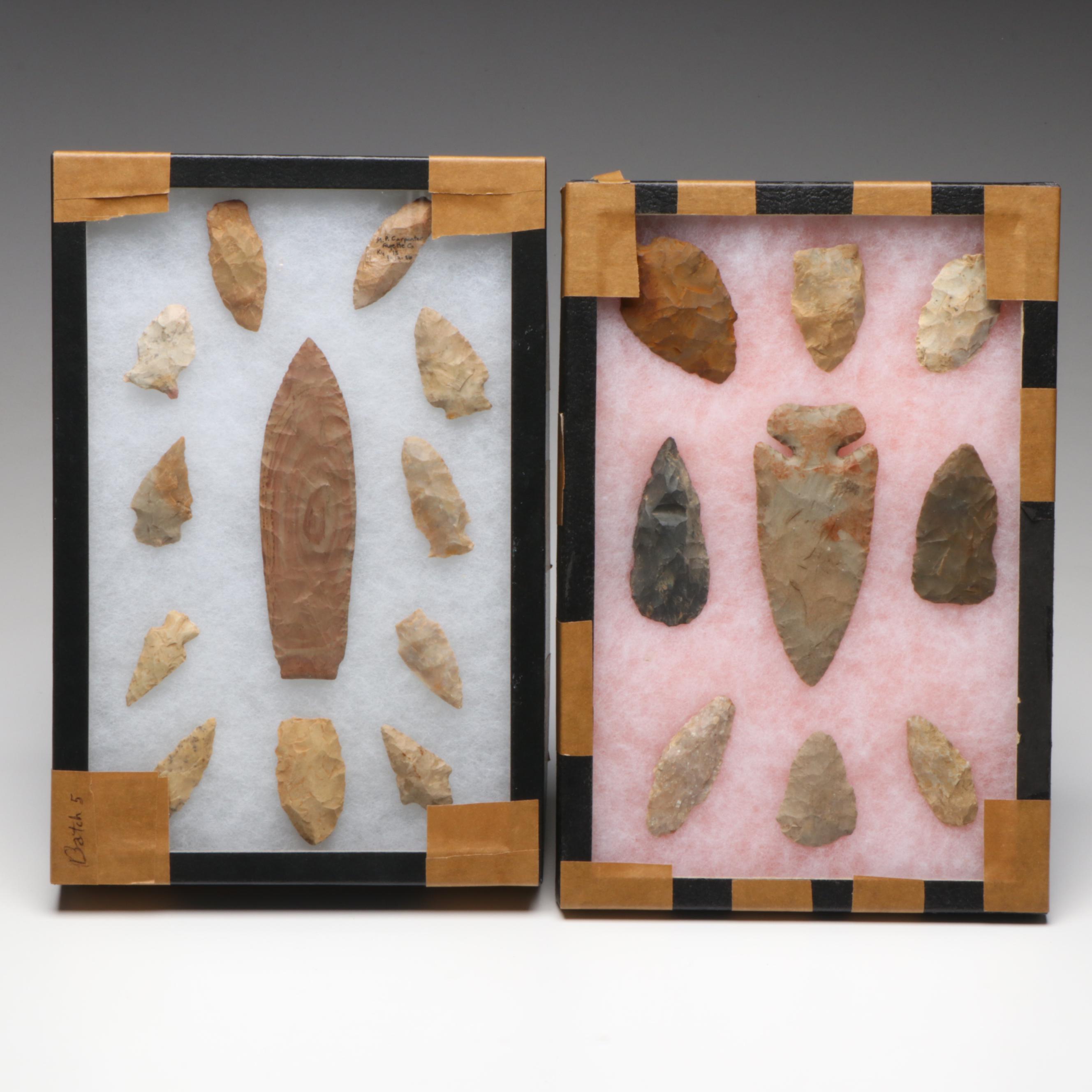 Native American Knapped Flint Arrowheads