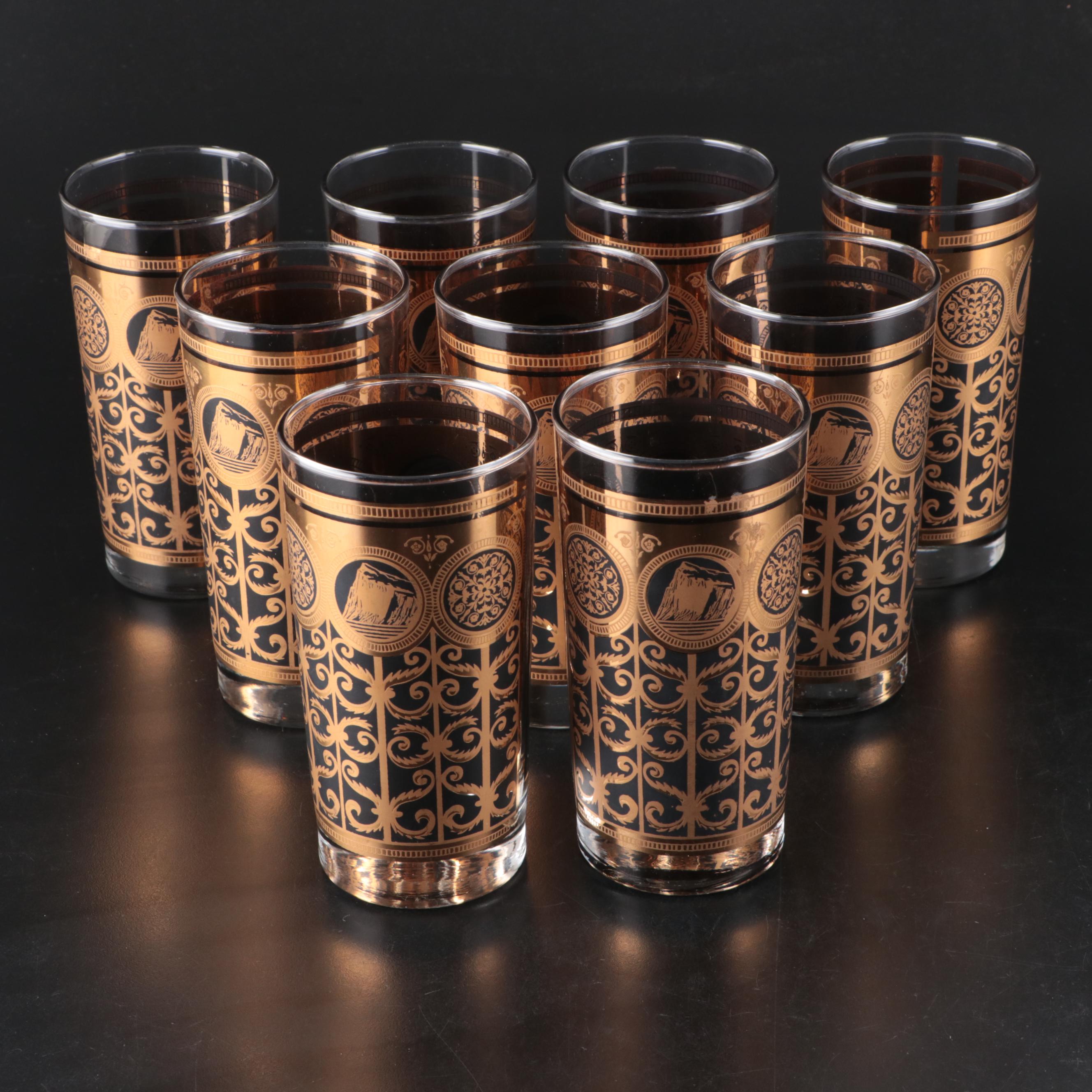 Libbey "Prudential Rock of Gibraltar" Glass Juice Glasses and Highball Glasses