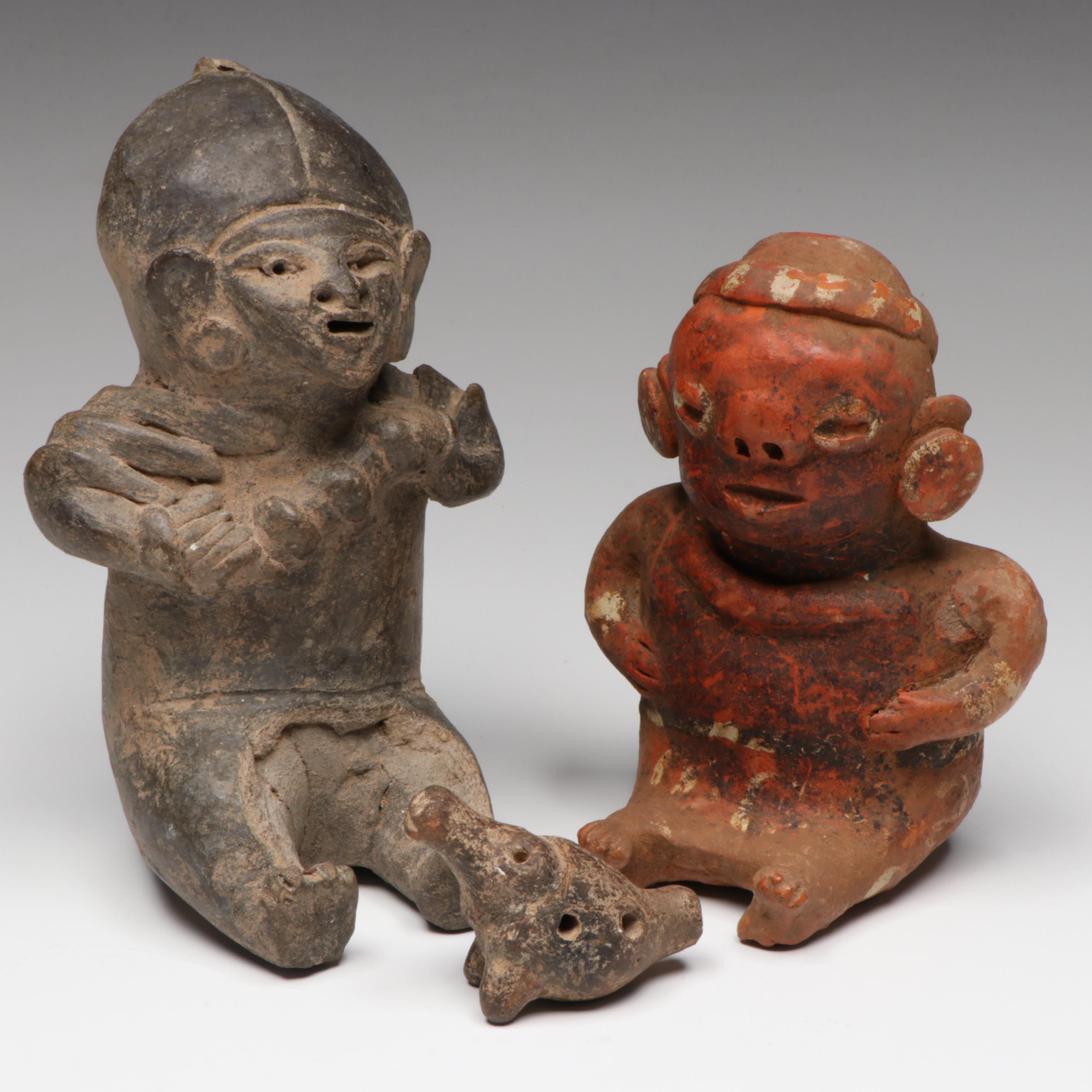 Pre-Columbian Terracotta Human Effigies and Ocarina