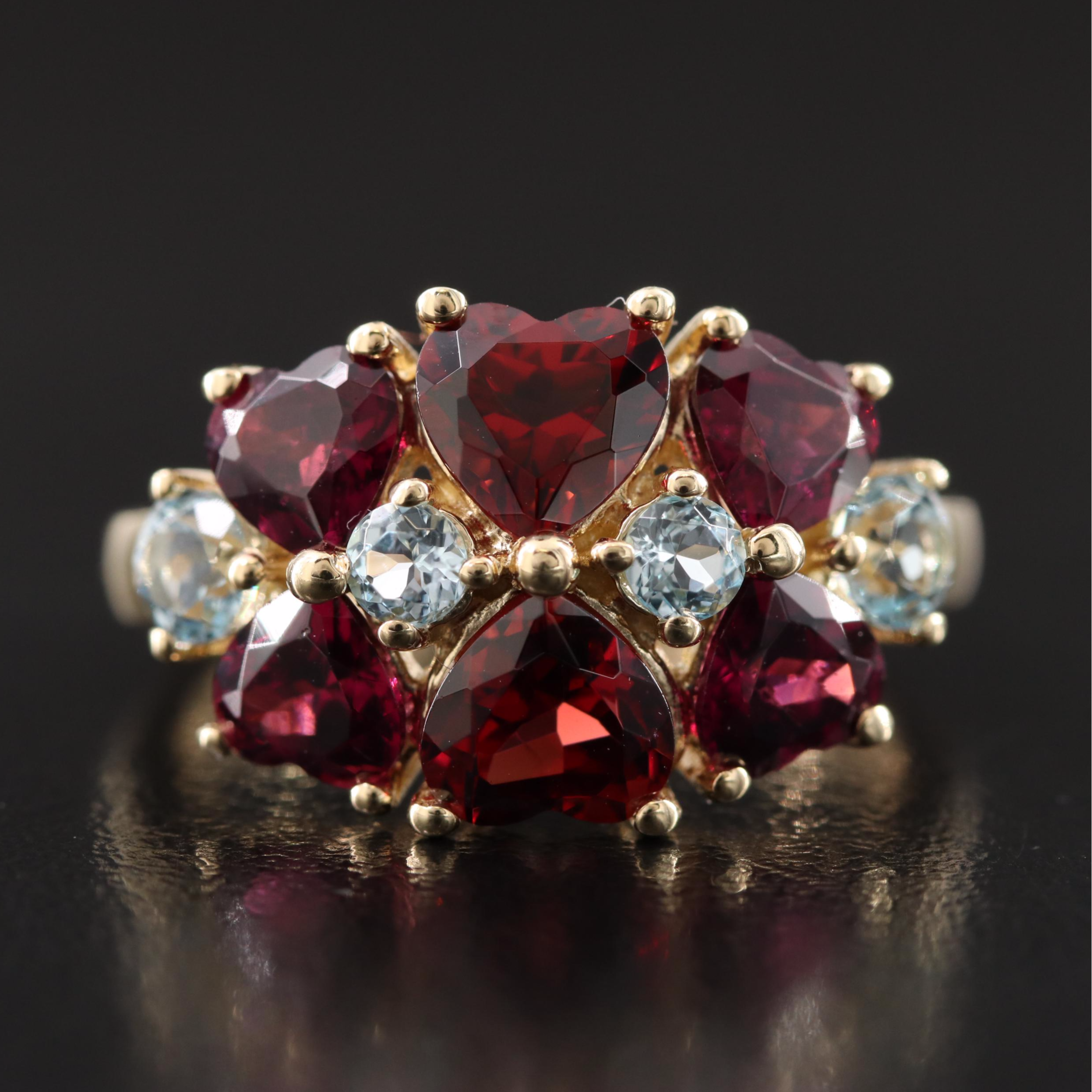 10K Garnet and Sky Blue Topaz Heart Ring