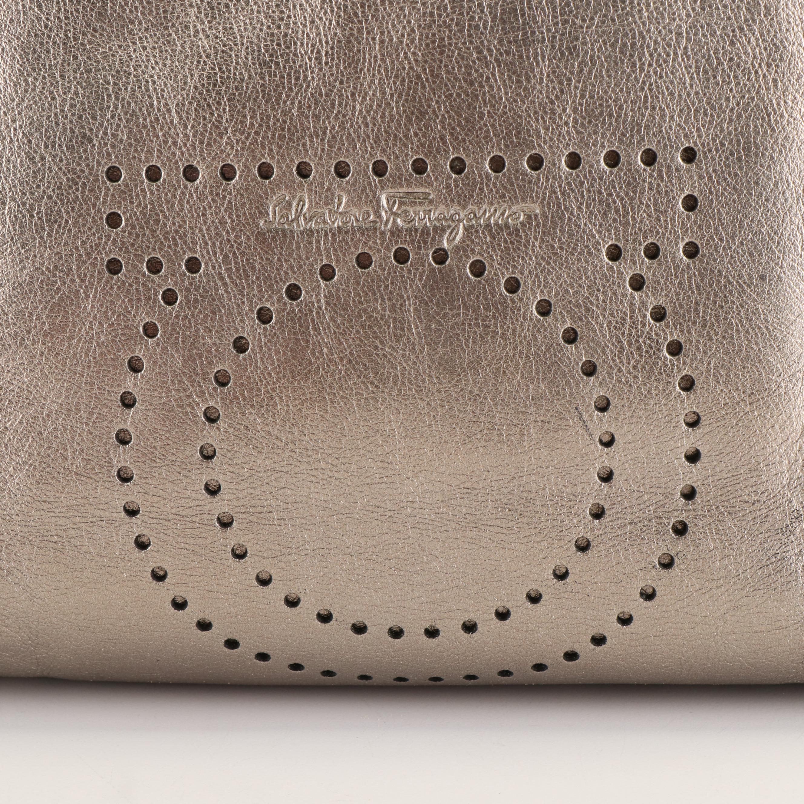 Salvatore Ferragamo Perforated Gancini Tote Bag in Metallic Leather