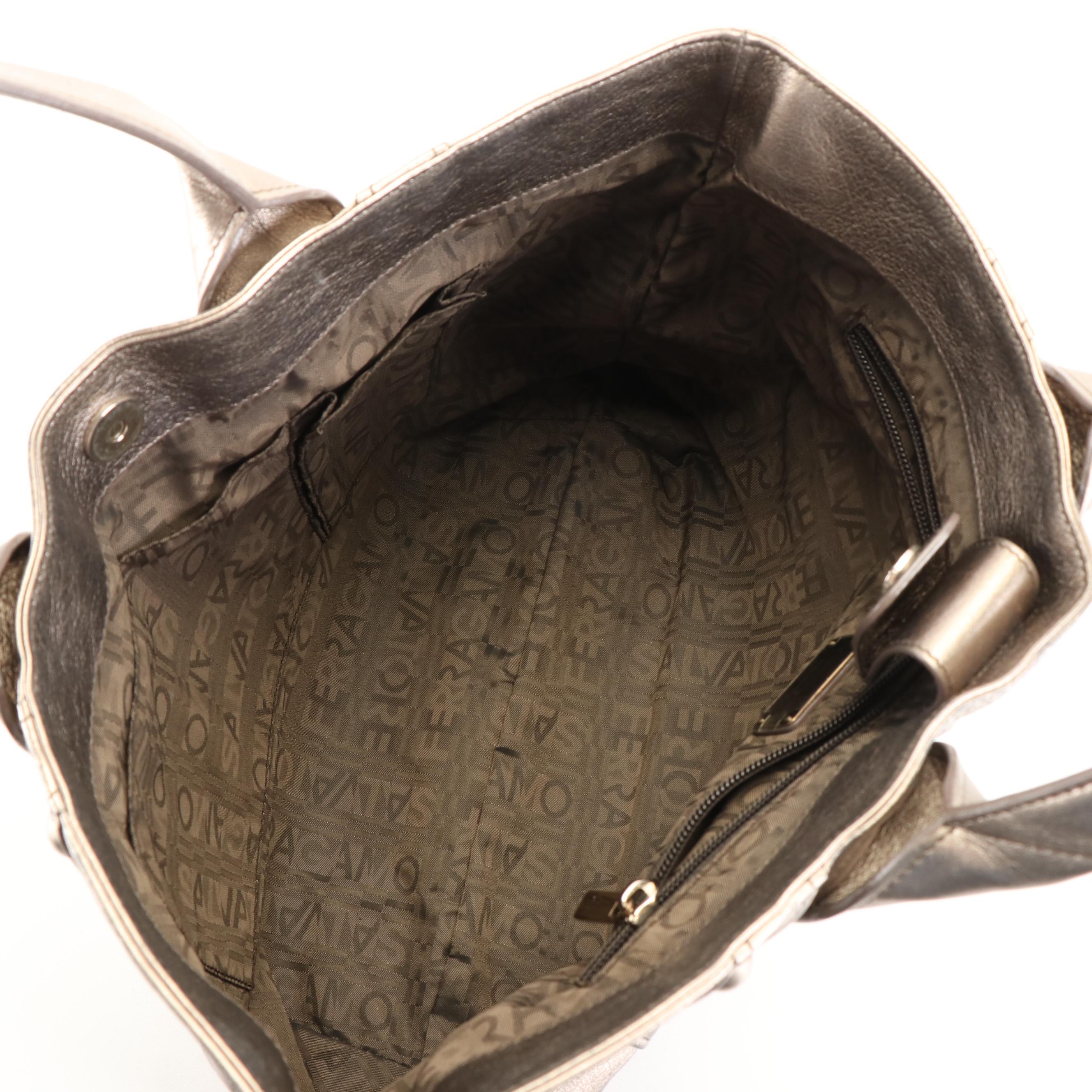 Salvatore Ferragamo Perforated Gancini Tote Bag in Metallic Leather