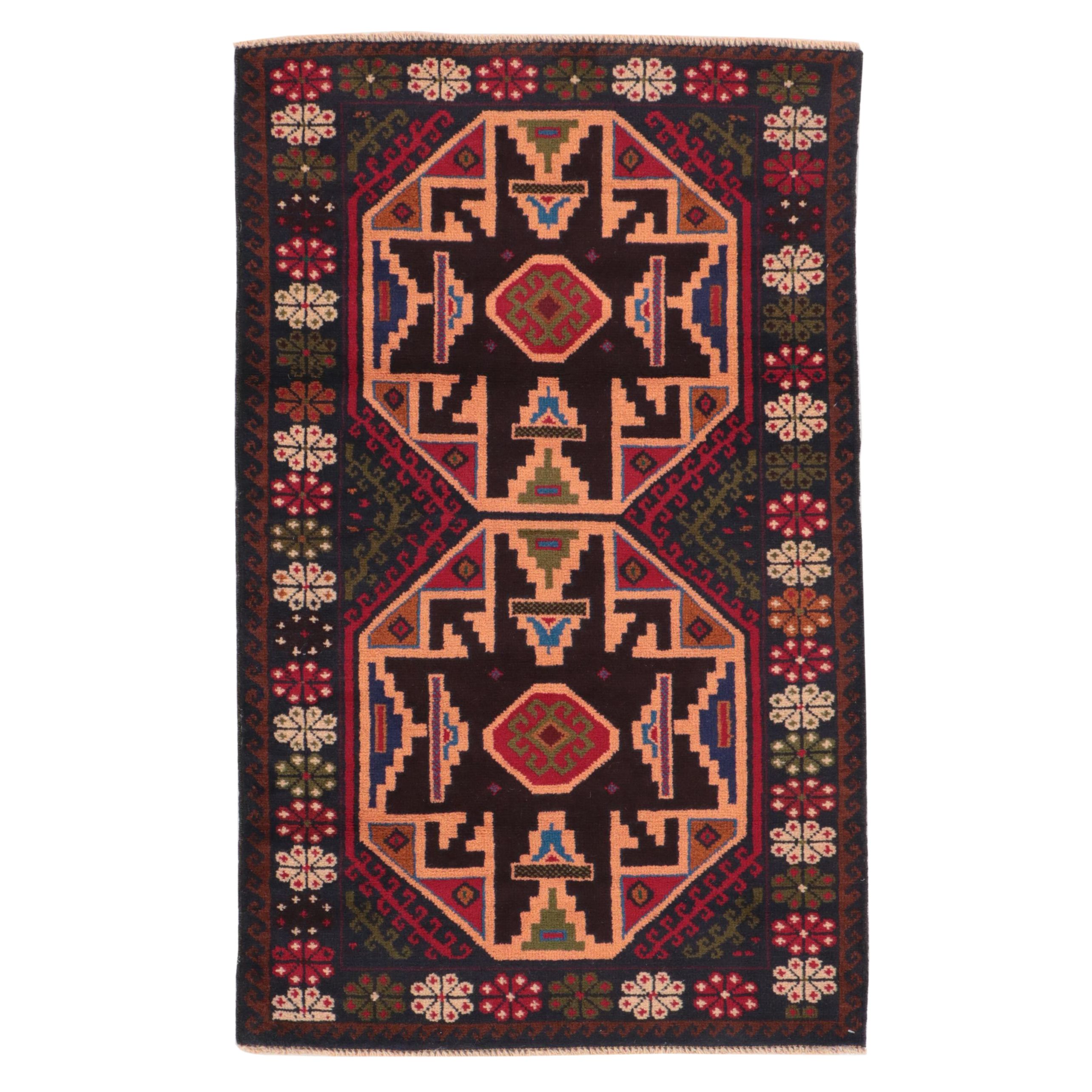 2'10 x 4'7 Hand-Knotted Afghan Baluch Accent Rug