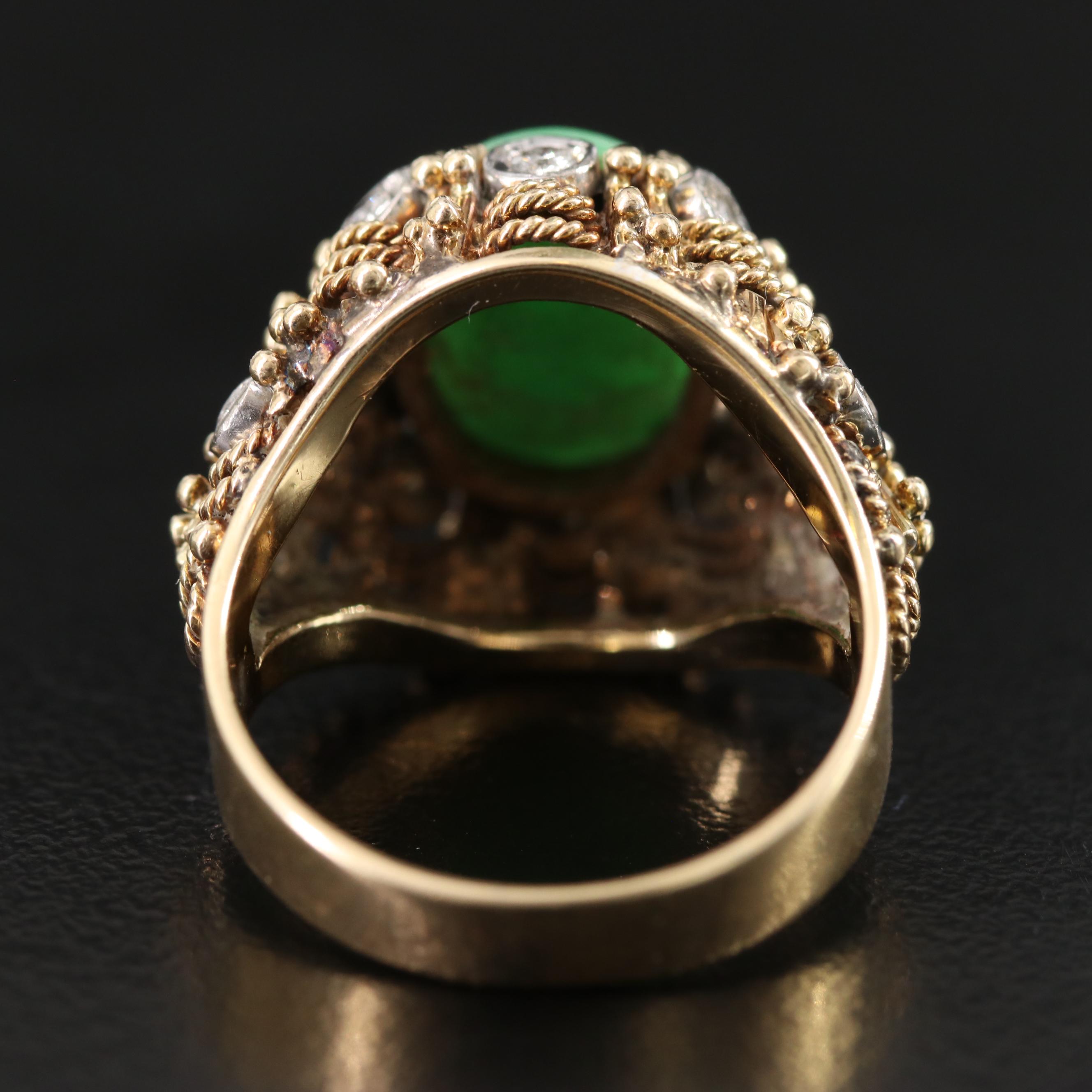 14K Jadeite and Diamond Basket Weave Ring