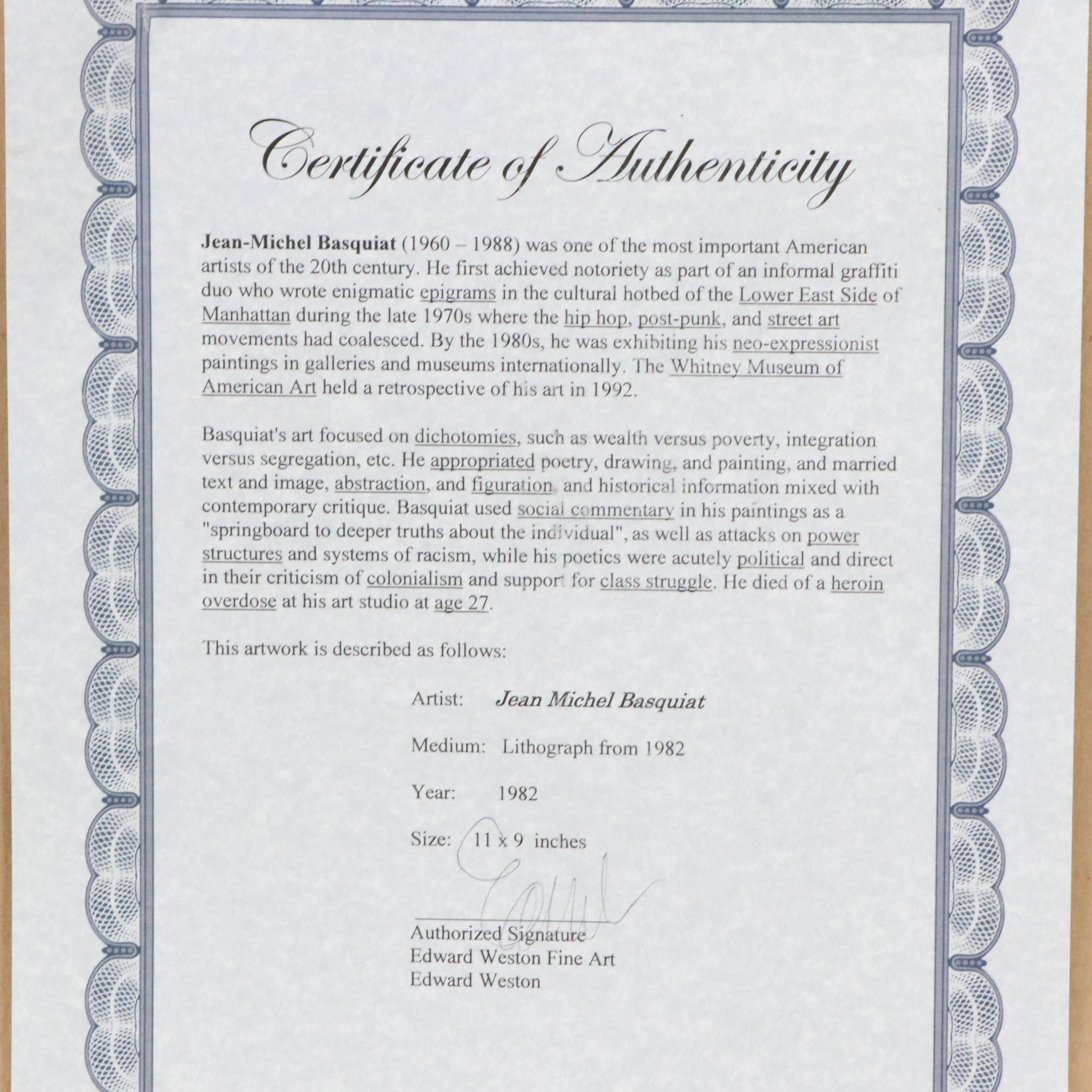 Offset Lithograph after Jean-Michel Basquiat Portrait of a Famous Ballplayer