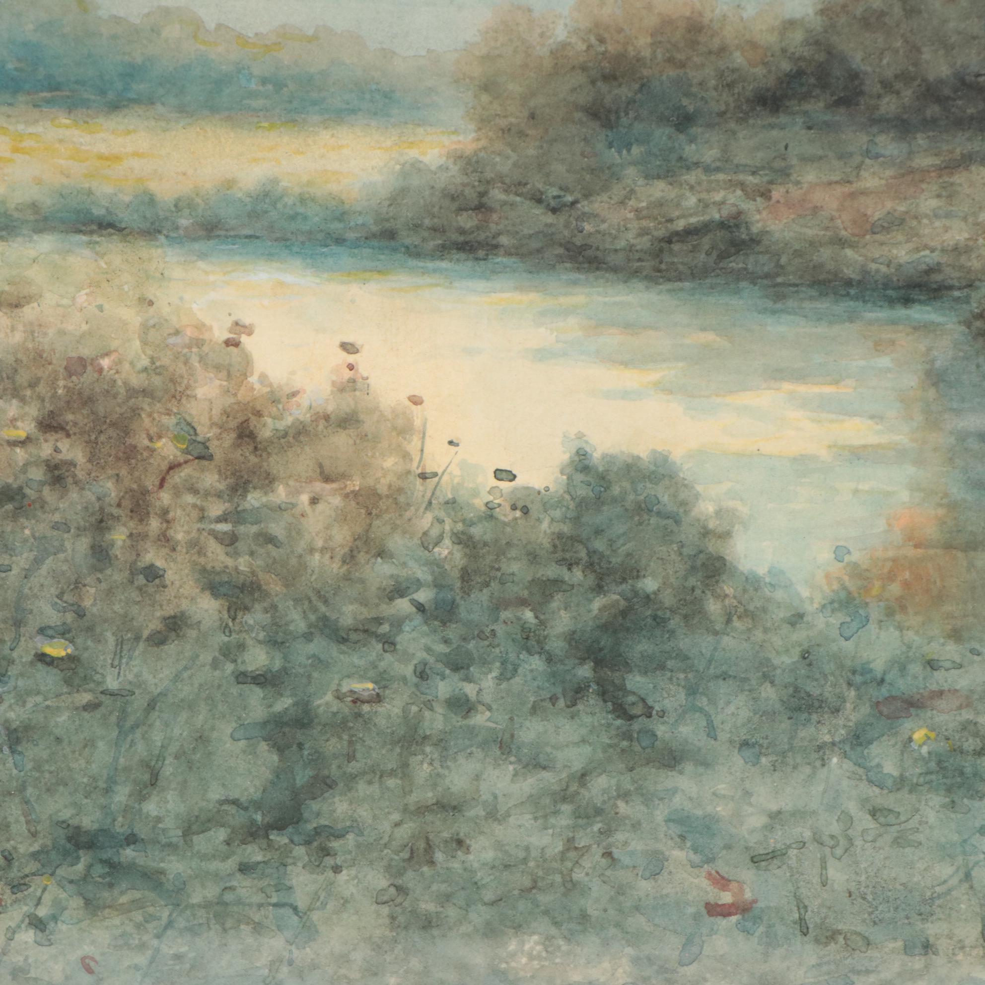 Charles Parmelee Rising River Landscape Watercolor Painting