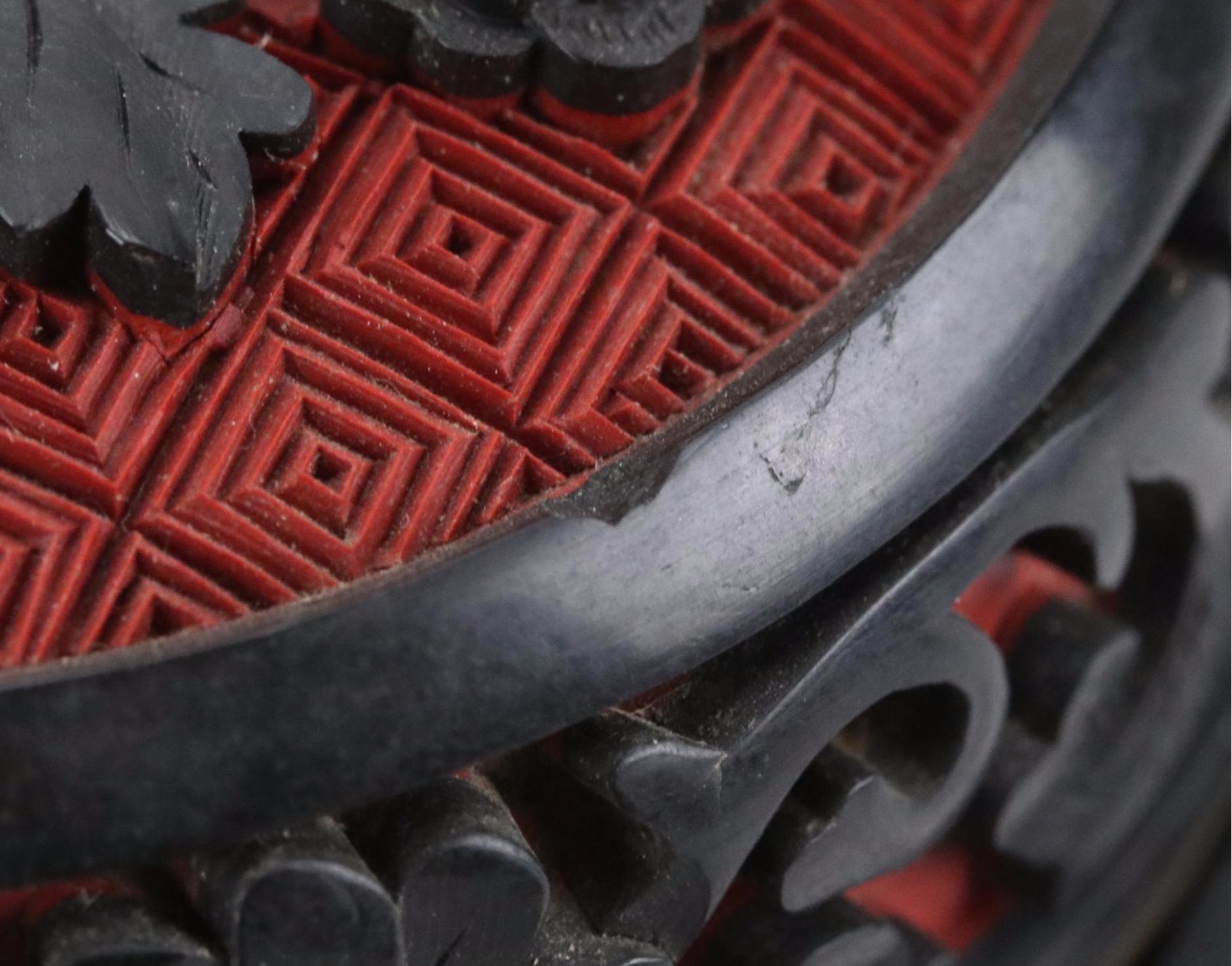 Chinese Black on Red Cinnabar Ginger Jar with Ebonized Wood Stand