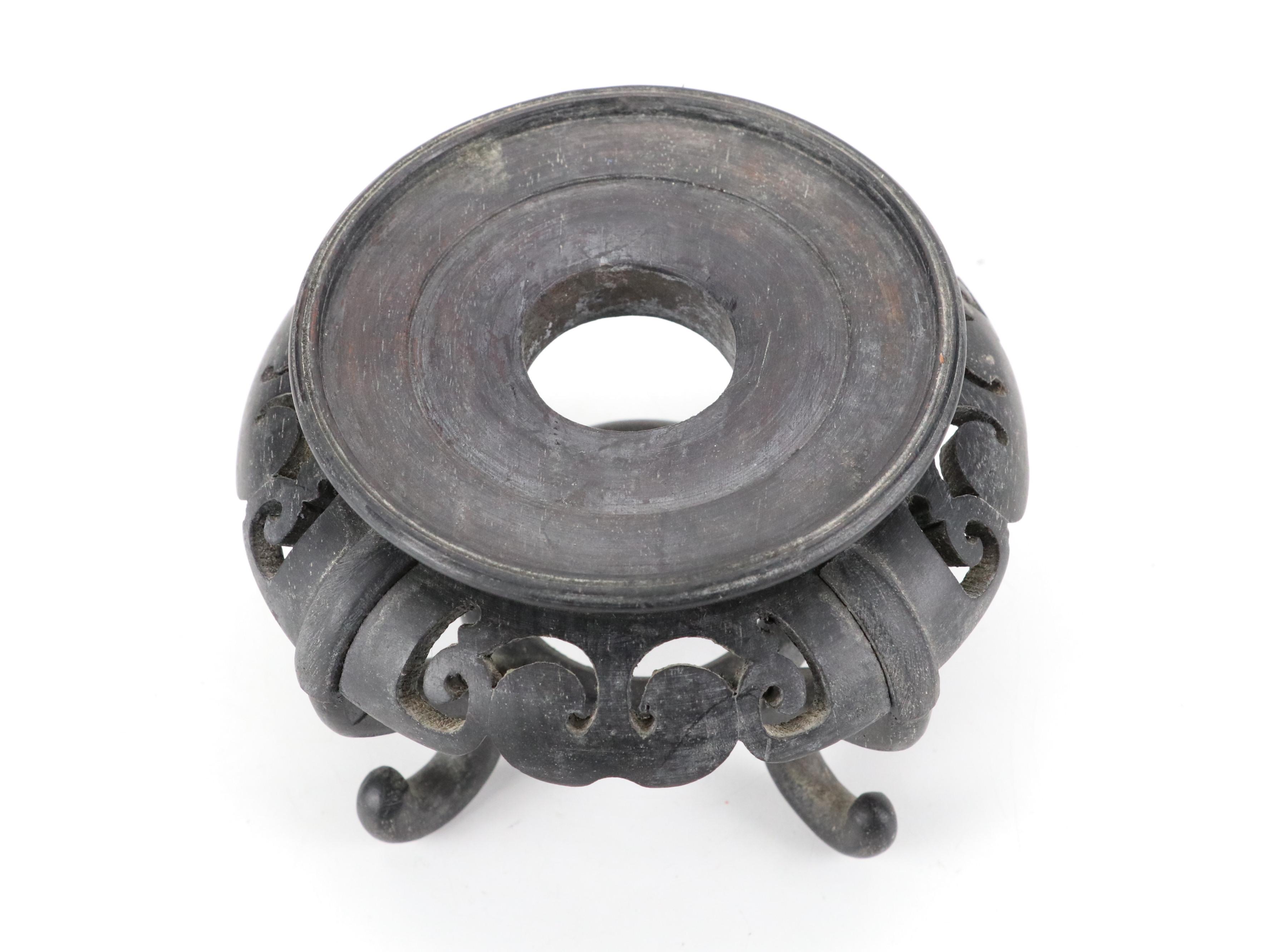 Chinese Black on Red Cinnabar Ginger Jar with Ebonized Wood Stand