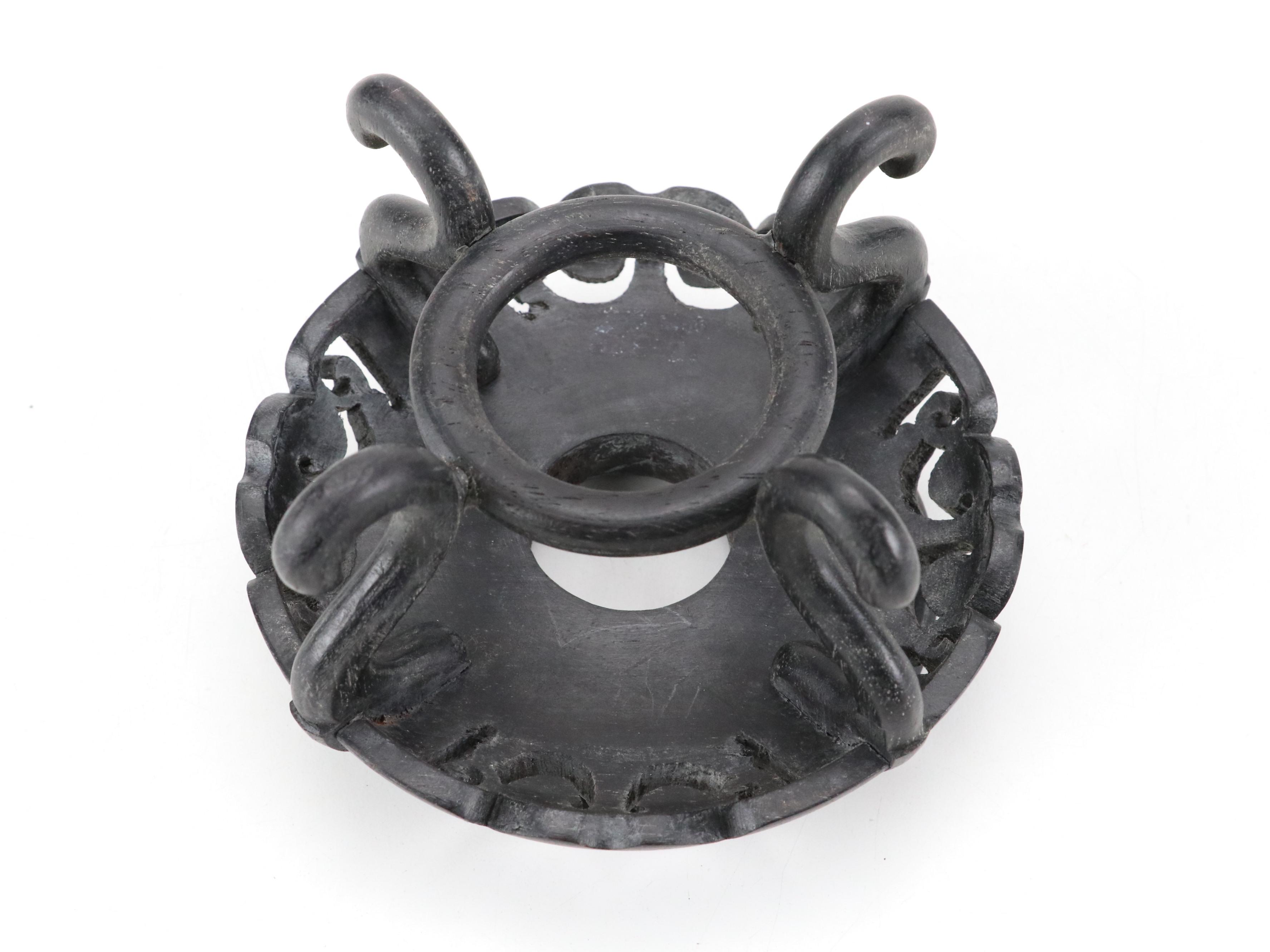 Chinese Black on Red Cinnabar Ginger Jar with Ebonized Wood Stand