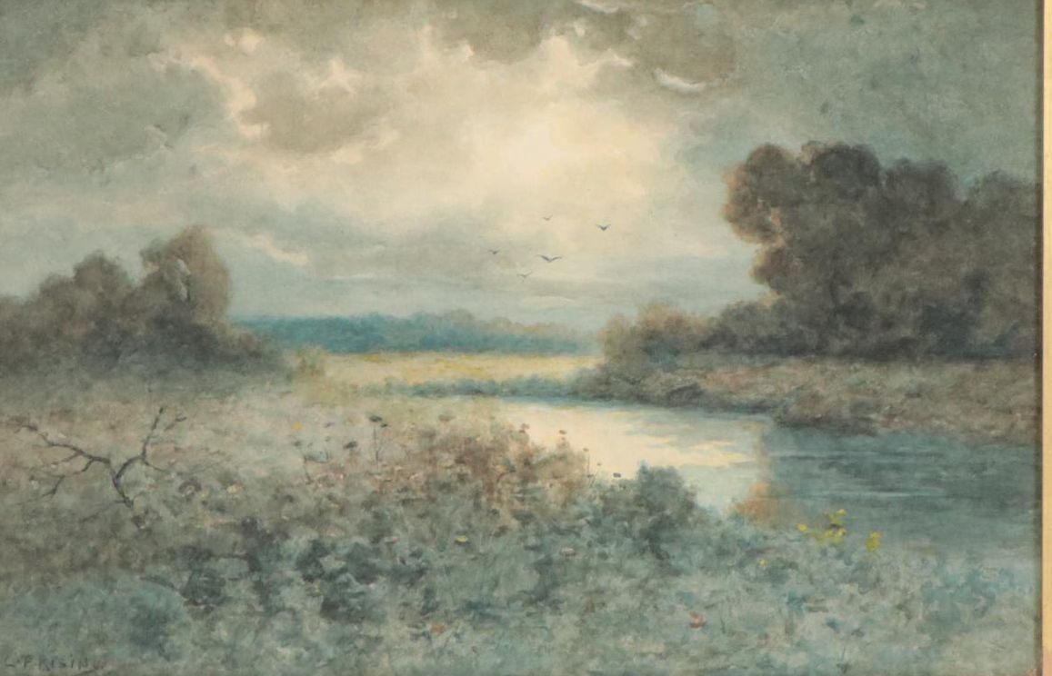 Charles Parmelee Rising River Landscape Watercolor Painting