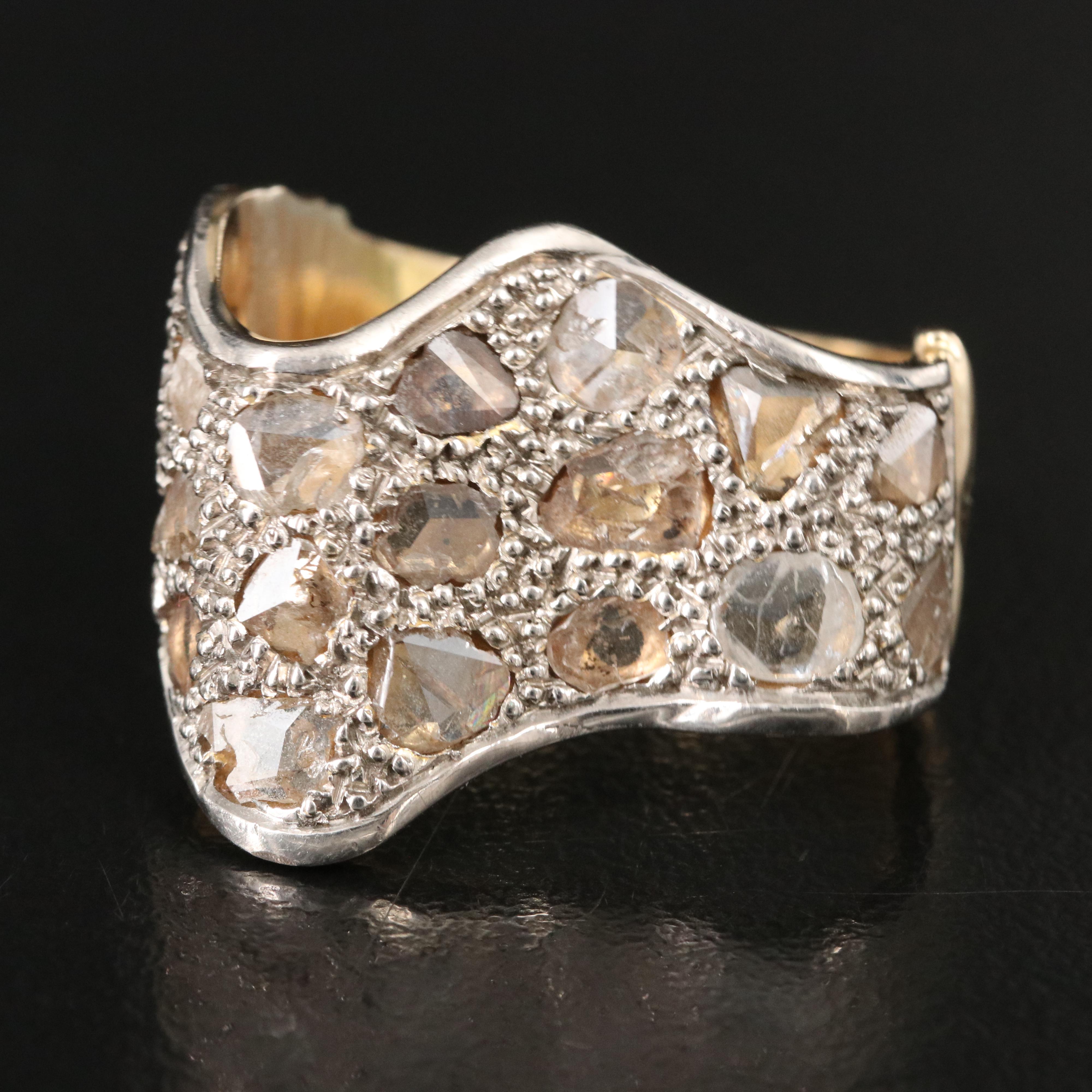 14K Two-Tone Pavé Diamond Ribbon Ring