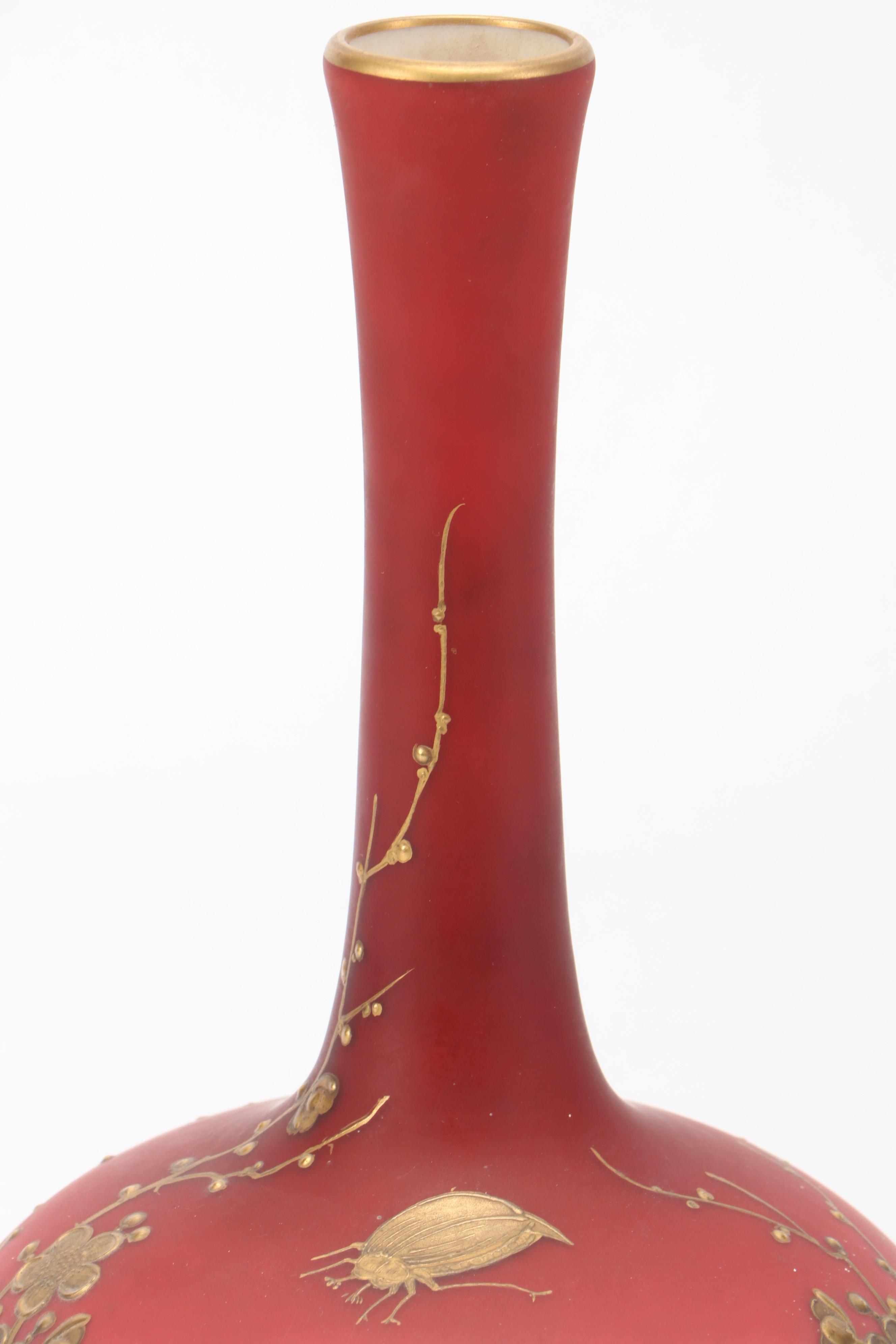 Thomas Webb Peachblow Glass Vase with Hand-Applied Gilt, 19th C.