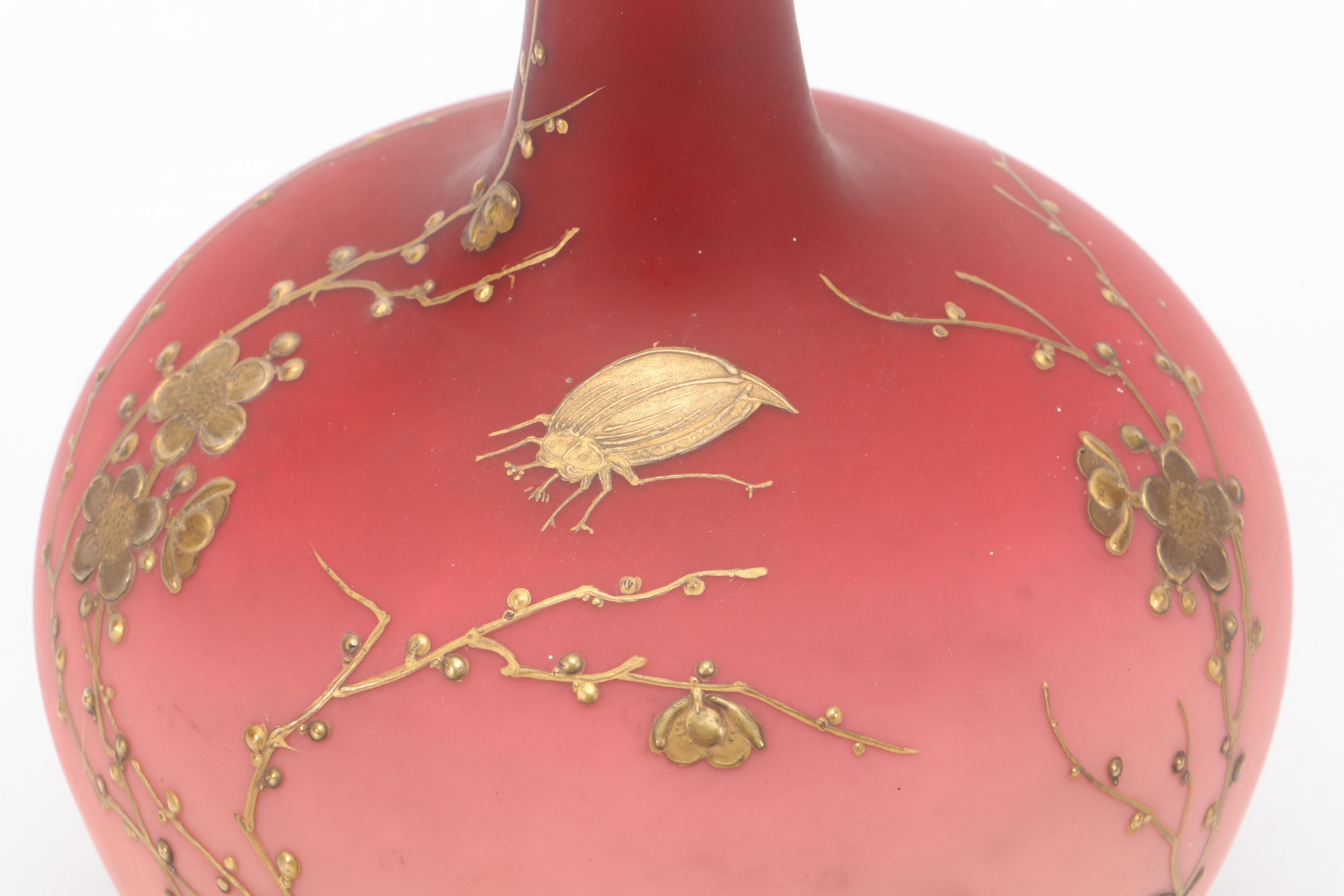 Thomas Webb Peachblow Glass Vase with Hand-Applied Gilt, 19th C.