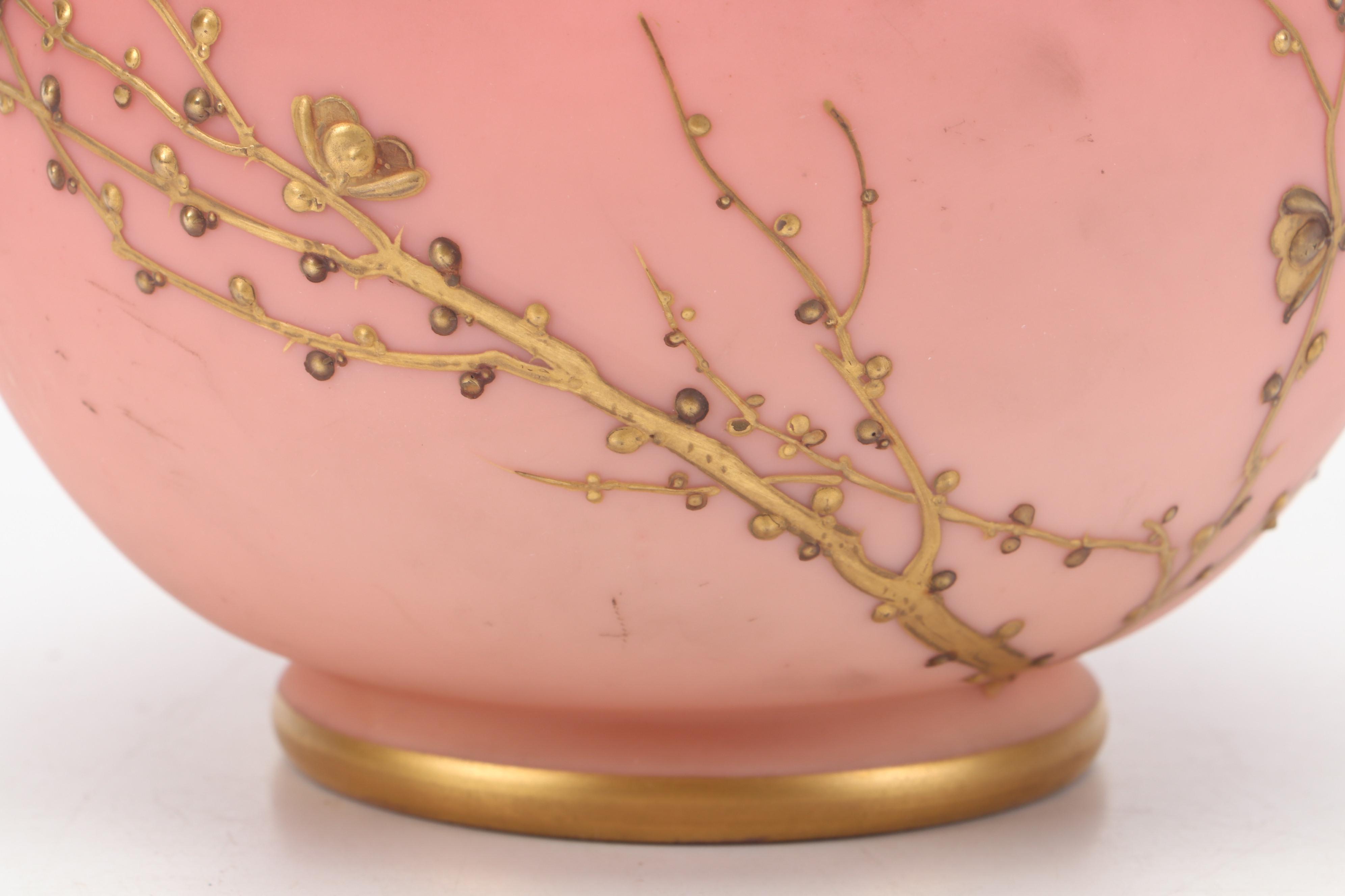 Thomas Webb Peachblow Glass Vase with Hand-Applied Gilt, 19th C.