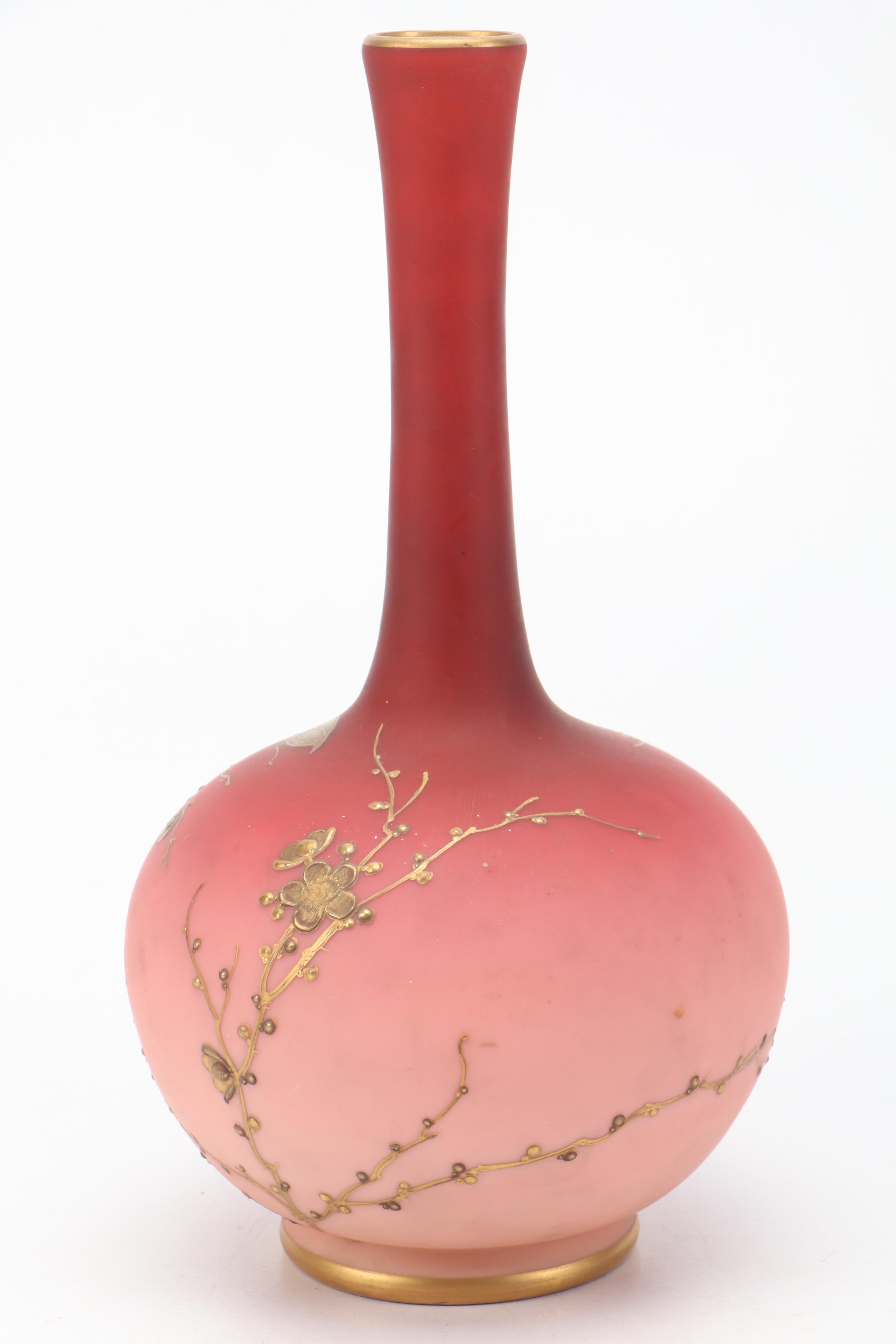 Thomas Webb Peachblow Glass Vase with Hand-Applied Gilt, 19th C.
