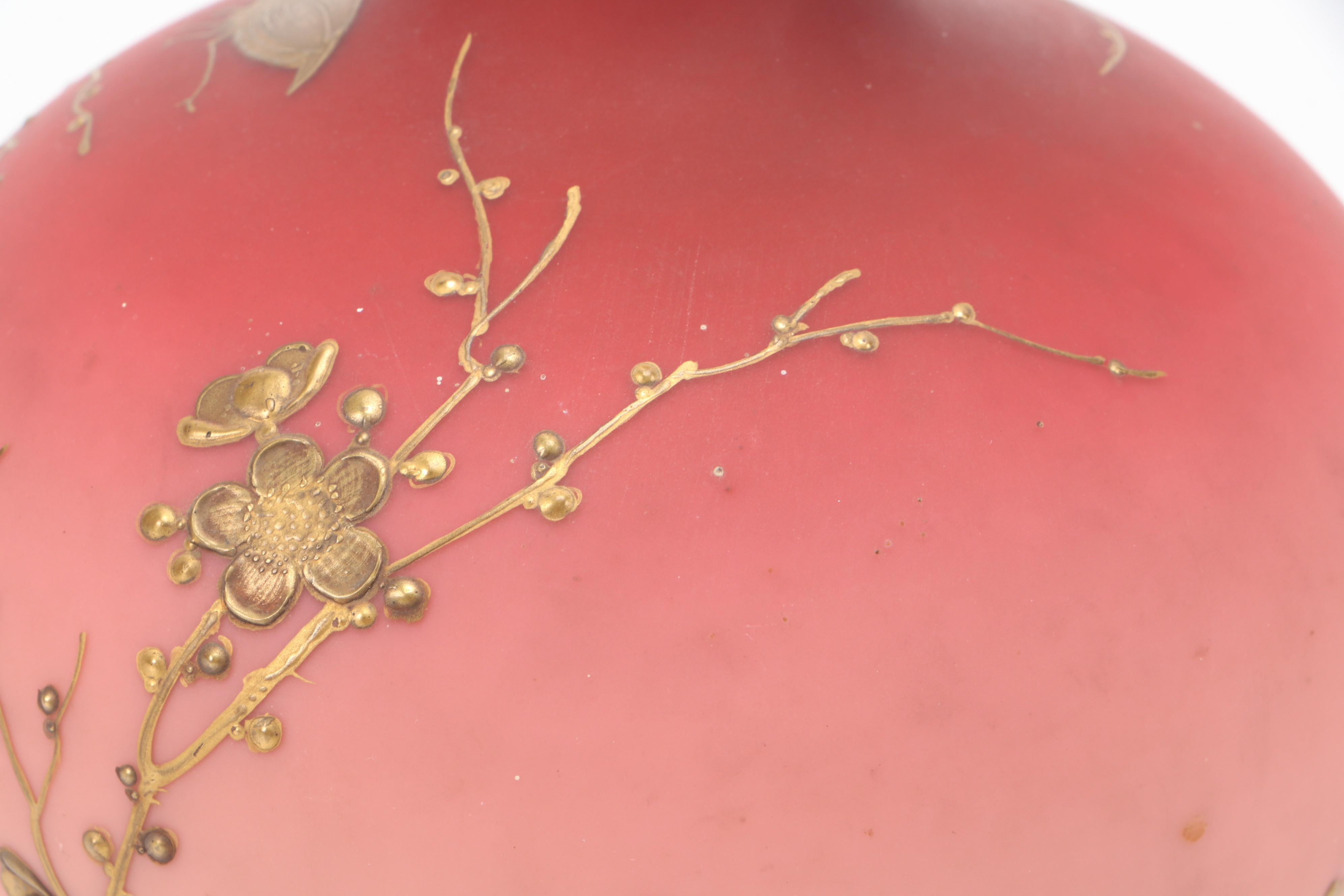 Thomas Webb Peachblow Glass Vase with Hand-Applied Gilt, 19th C.