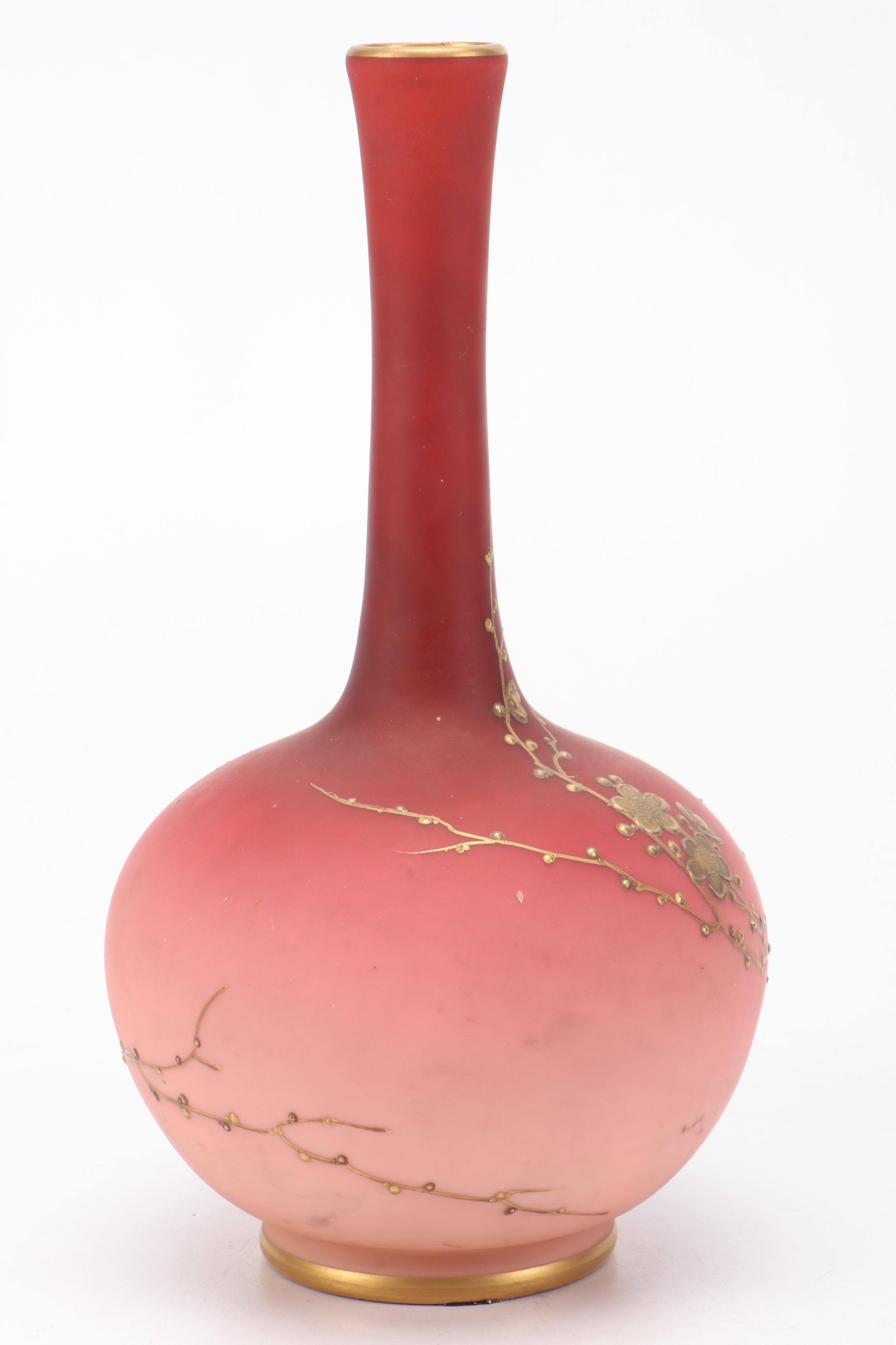 Thomas Webb Peachblow Glass Vase with Hand-Applied Gilt, 19th C.
