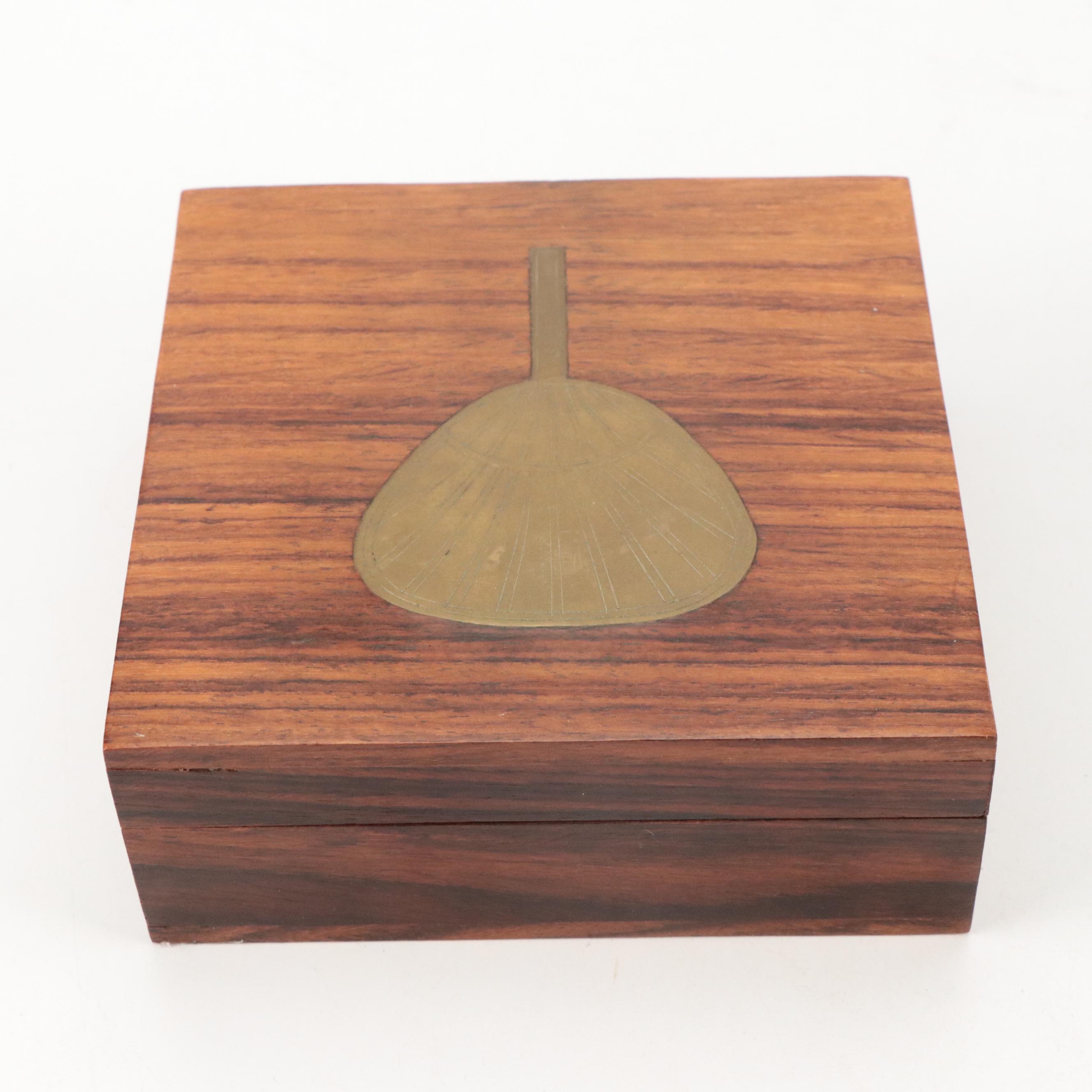 Raymor Indian Rosewood Box with Brass Fan Inlay Accent
