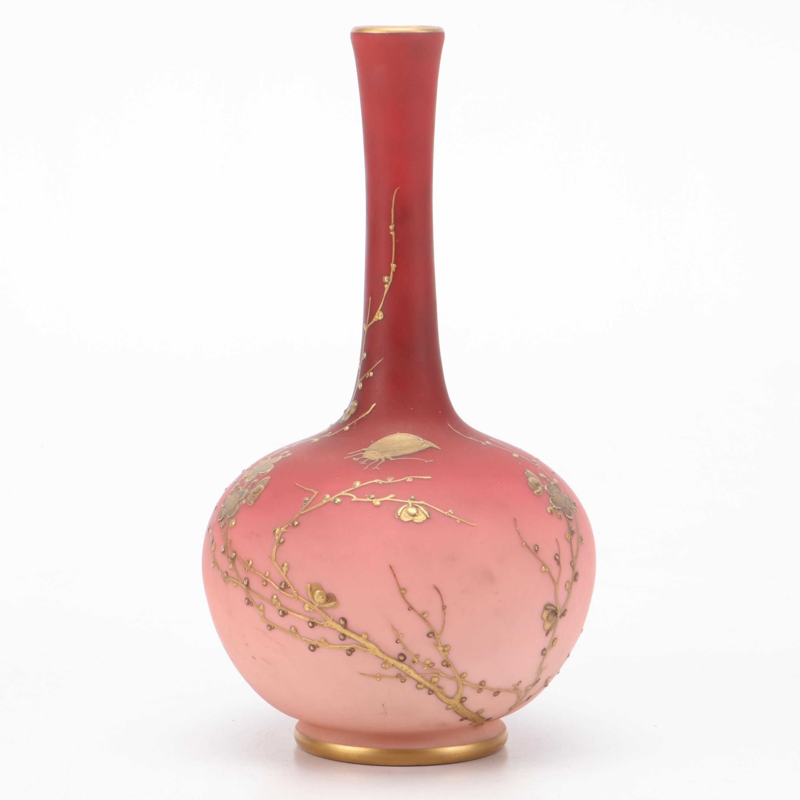 Thomas Webb Peachblow Glass Vase with Hand-Applied Gilt, 19th C.