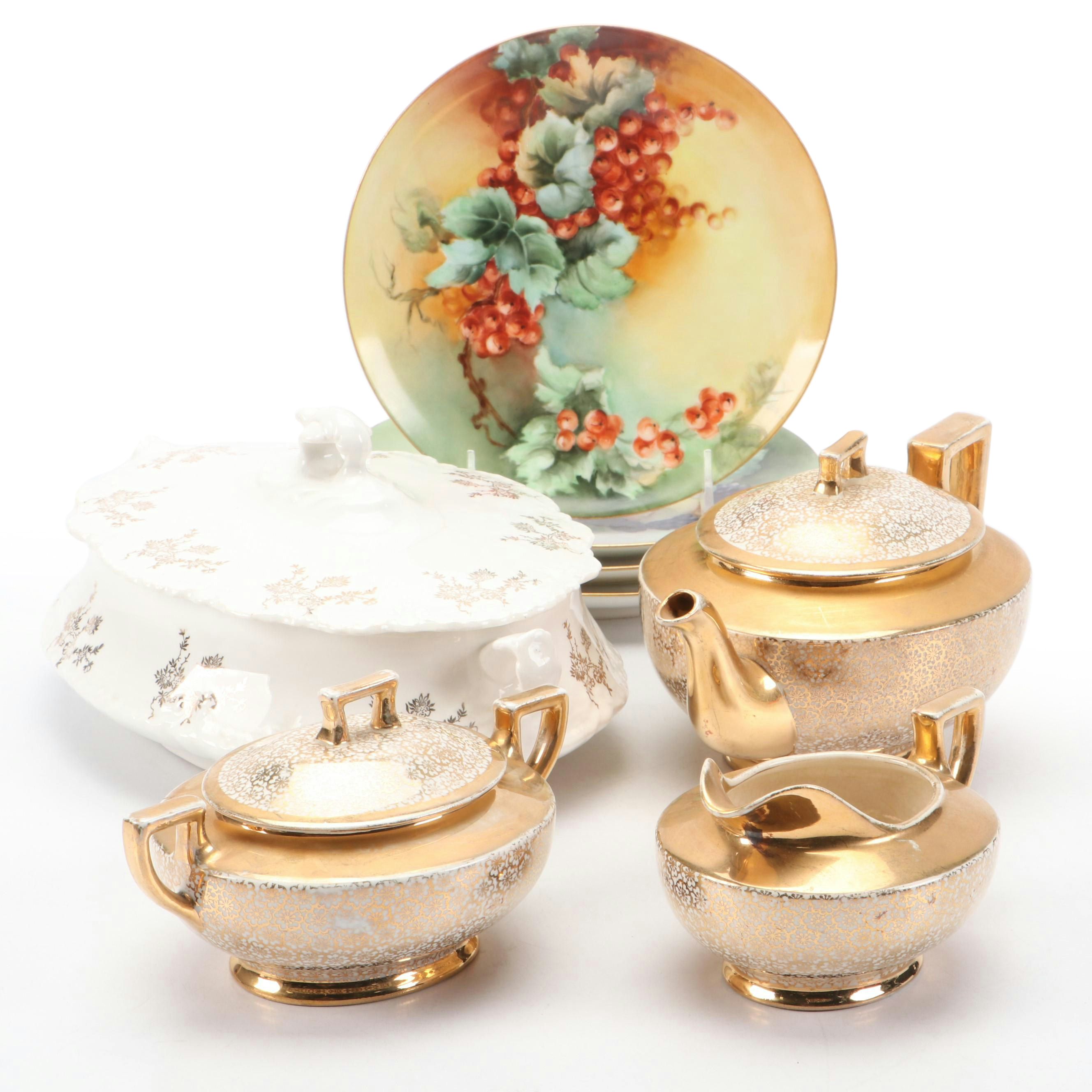 Homer Laughlin "Hudson" Ceramic Oval Covered Vegetable with More Ceramic Décor