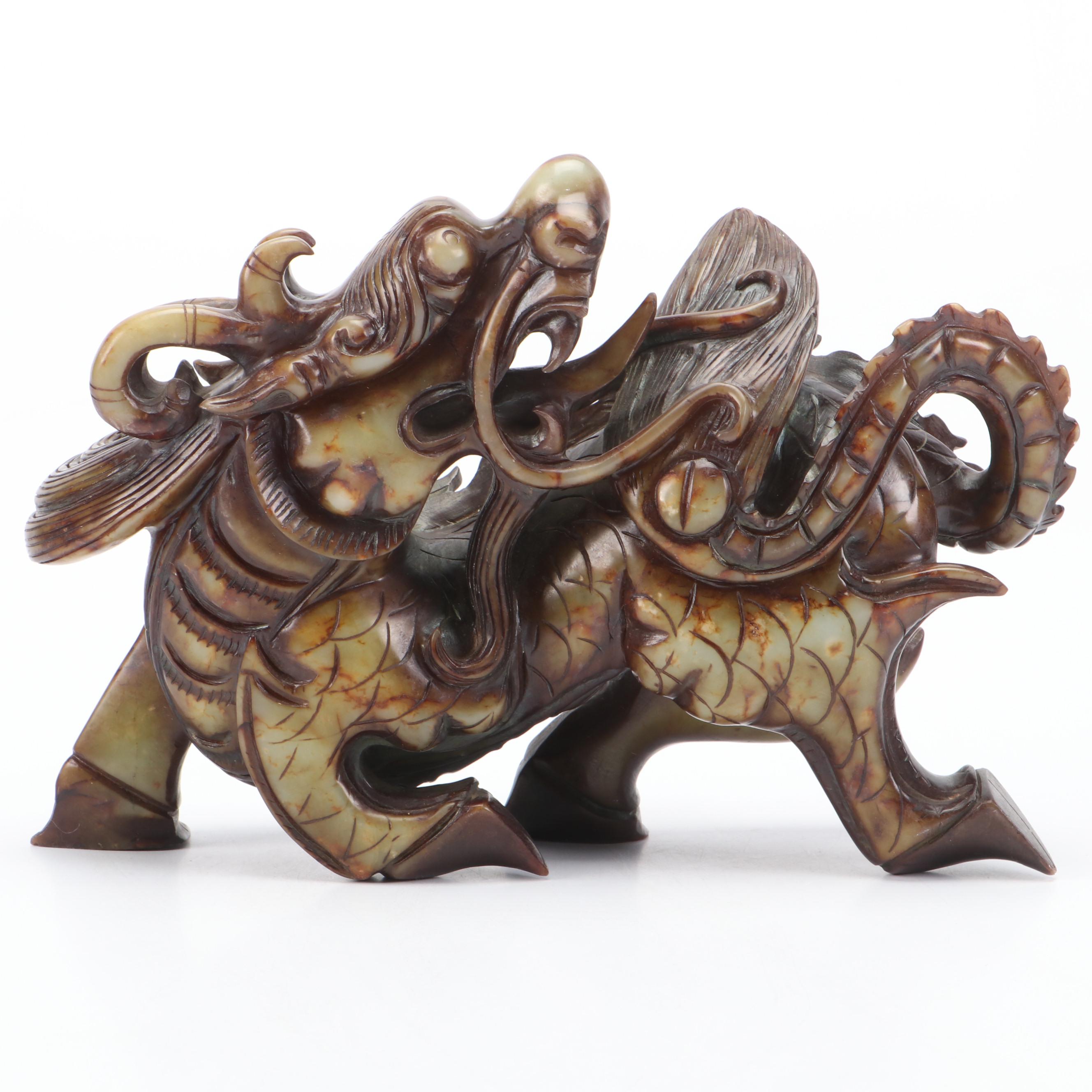 Chinese Carved Serpentine Qilin Sculpture