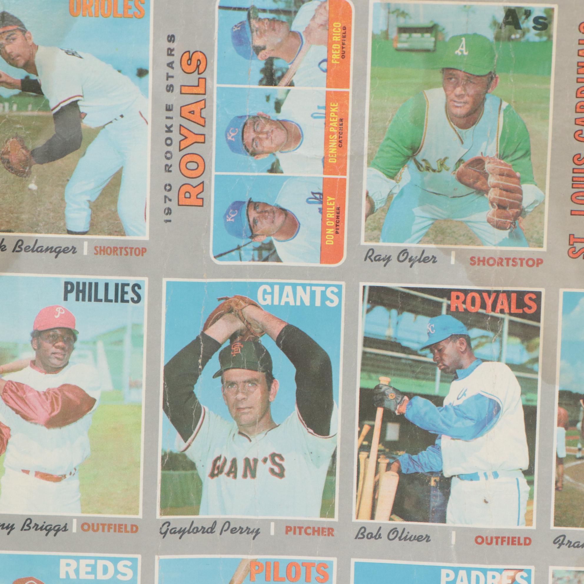 1970 Topps Partial Uncut Baseball Card Sheet Featuring Willie Mays and More